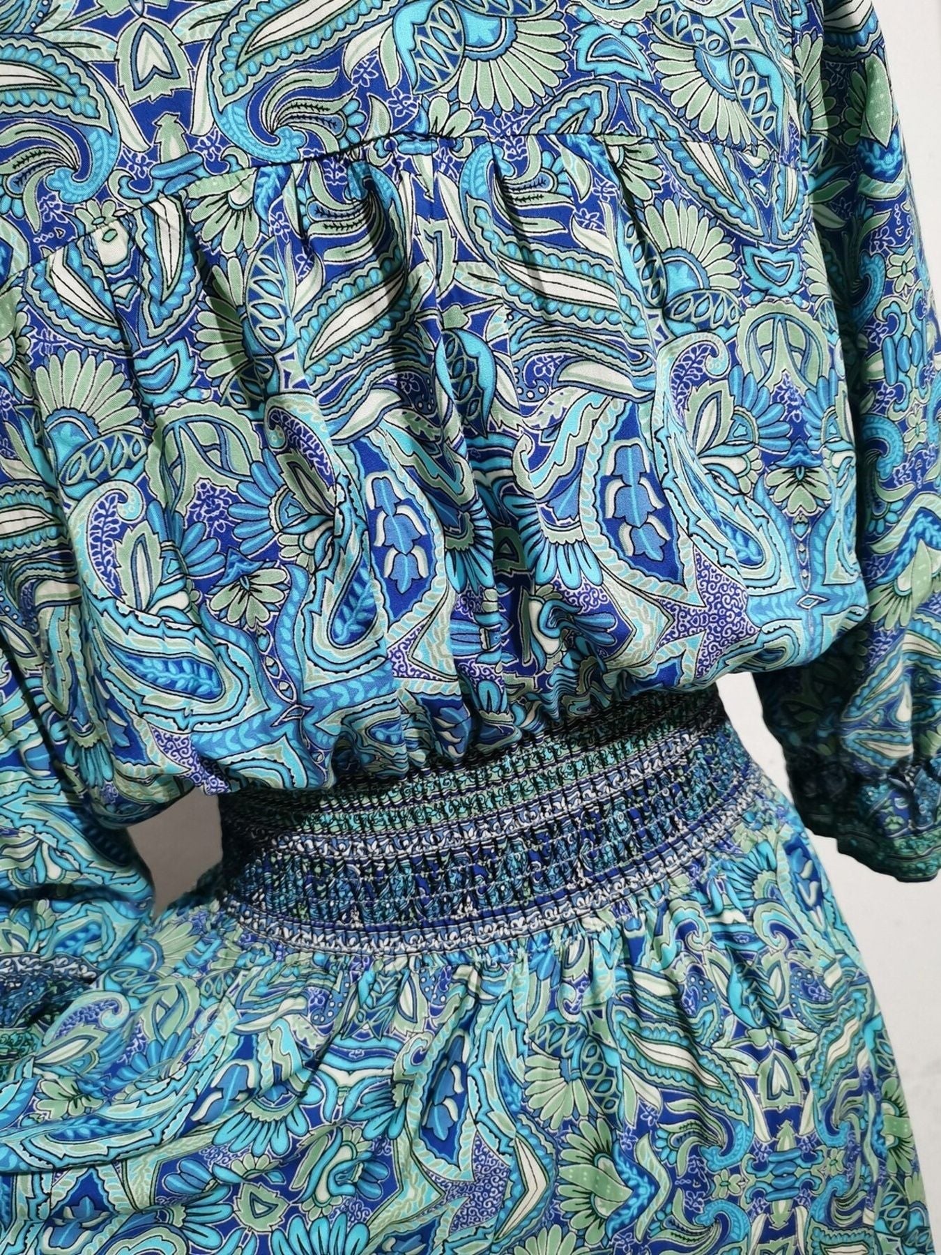 Paisley Print Half Sleeve Slit Midi Dress