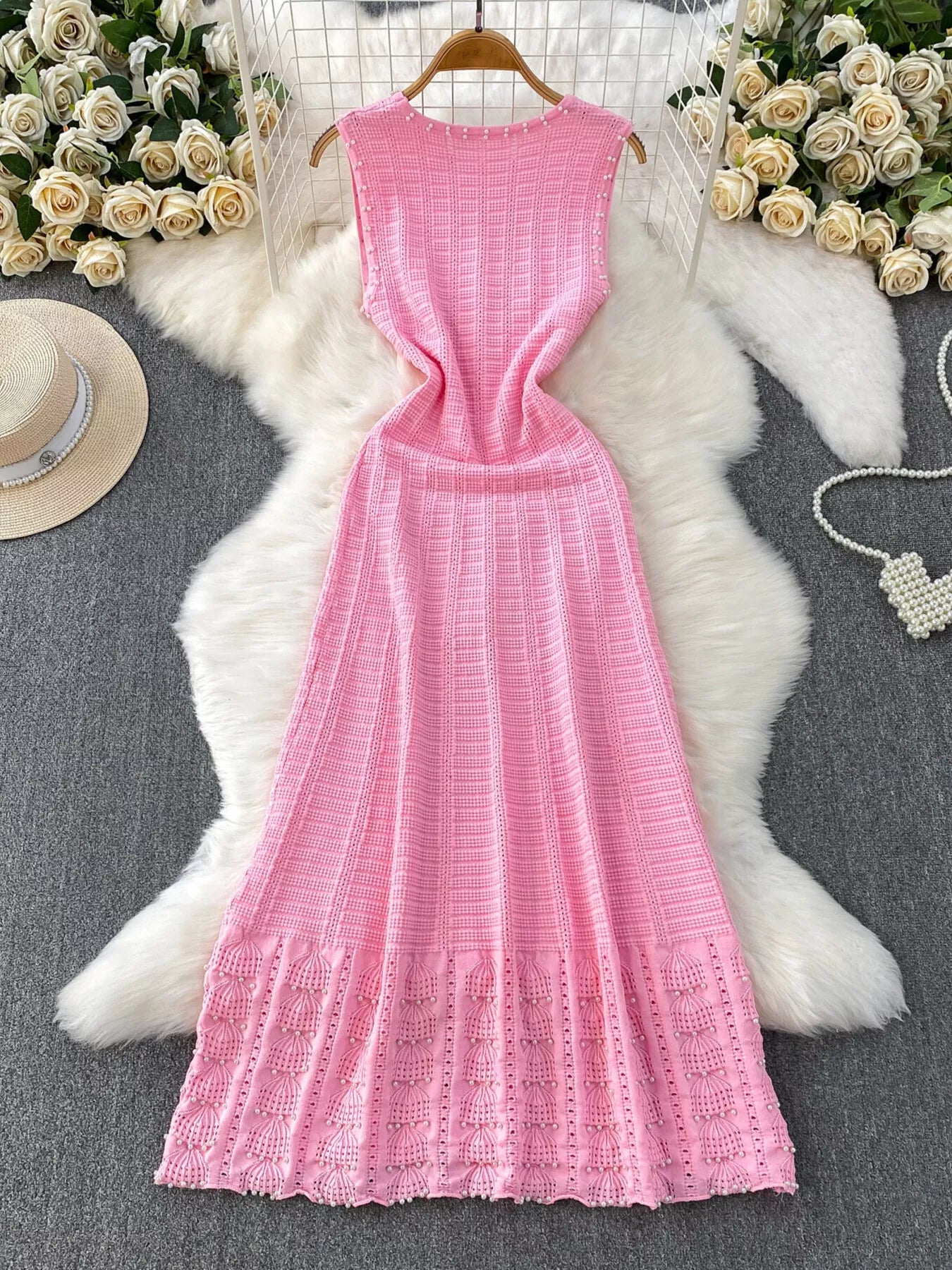 Textured Knit Sleeveless Midi Dress
