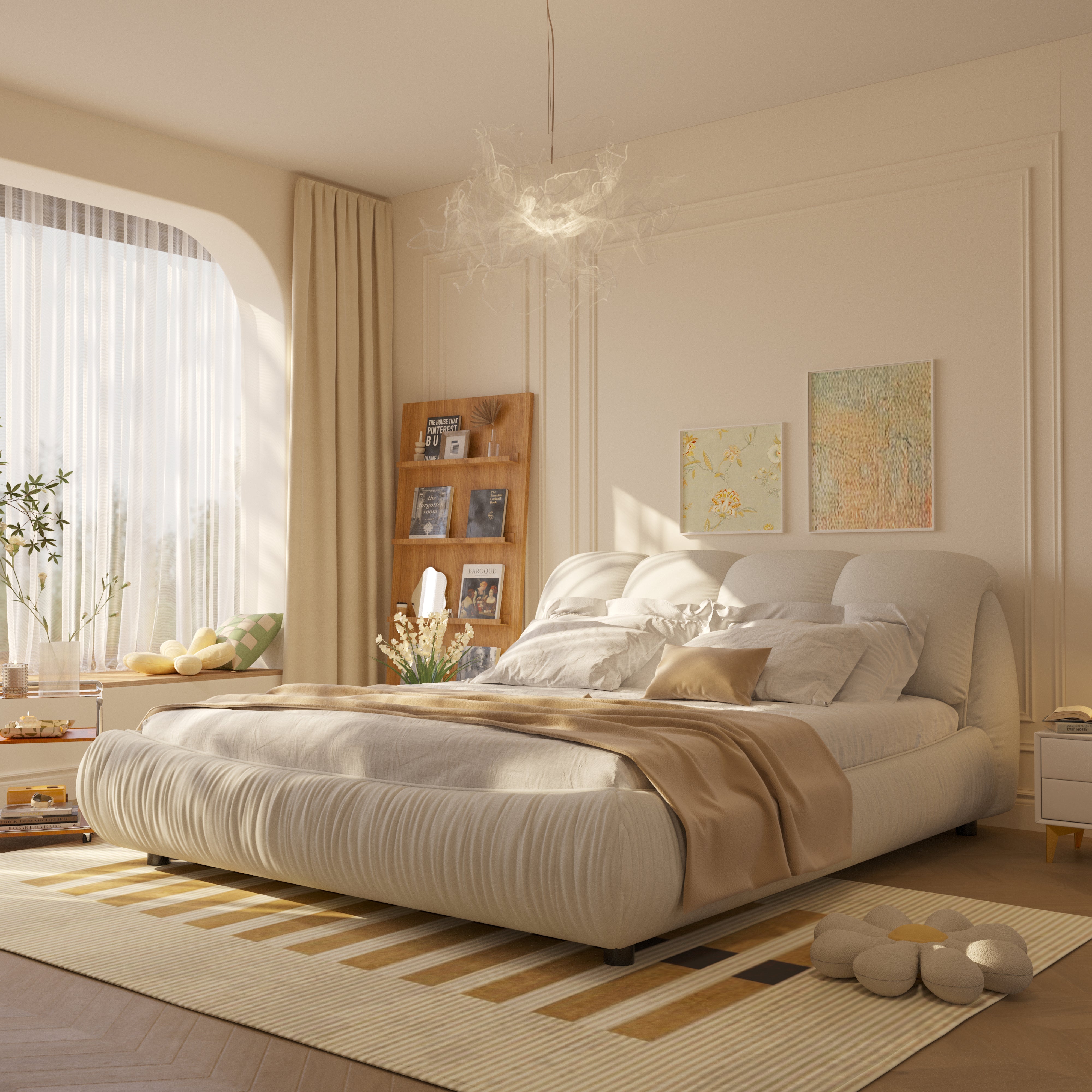 King Size Luxury Upholstered Platform Bed with Oversized Backrest