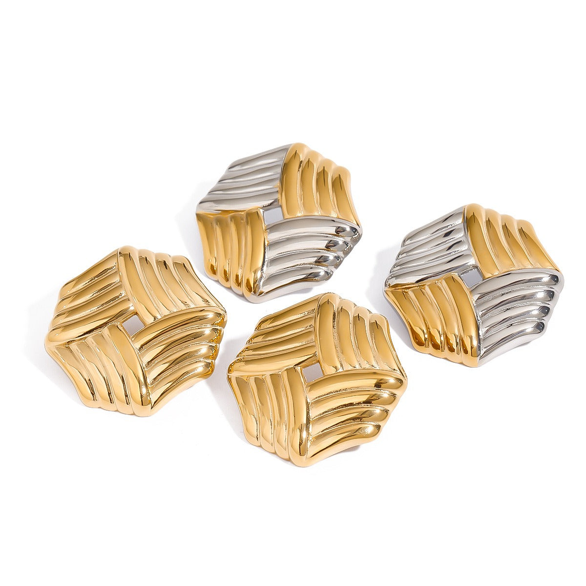 18K gold octagonal earrings with stripes design