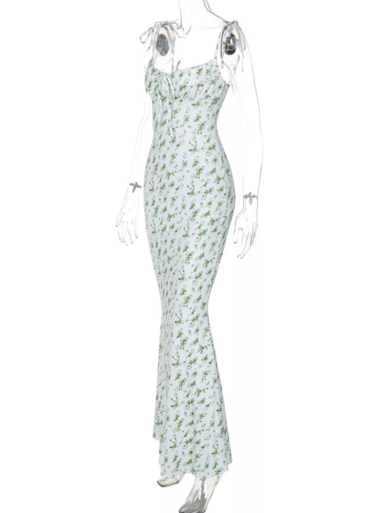 Floral Print Tie Strap Bodycon Maxi Dress