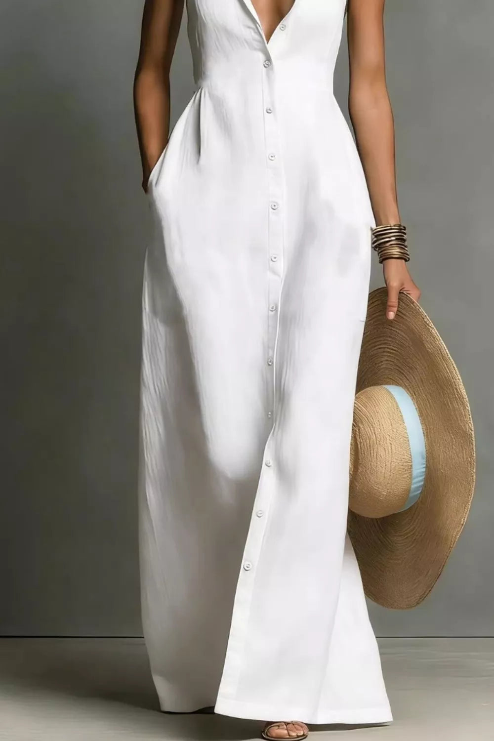 Sleeveless Button-Down Maxi Dress
