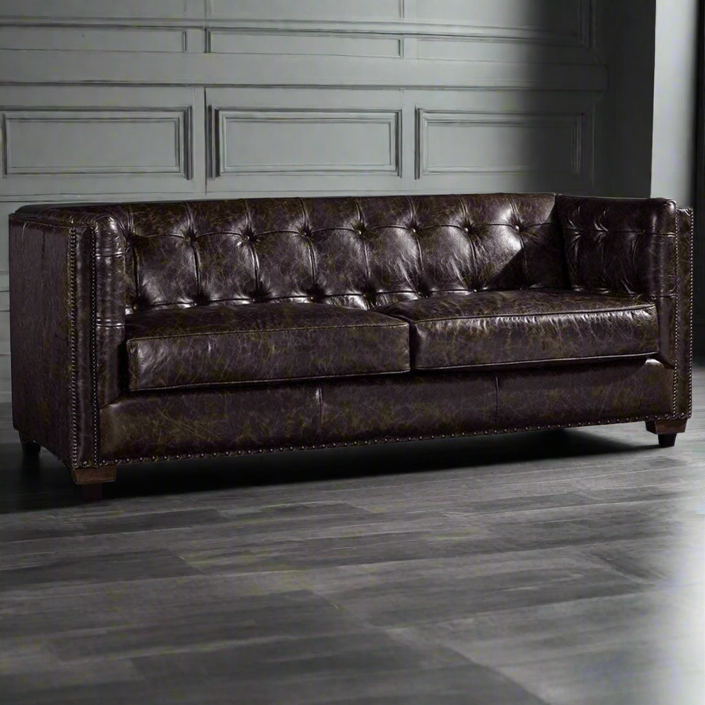 Tuxedo Leather Sofa - Dark Brown