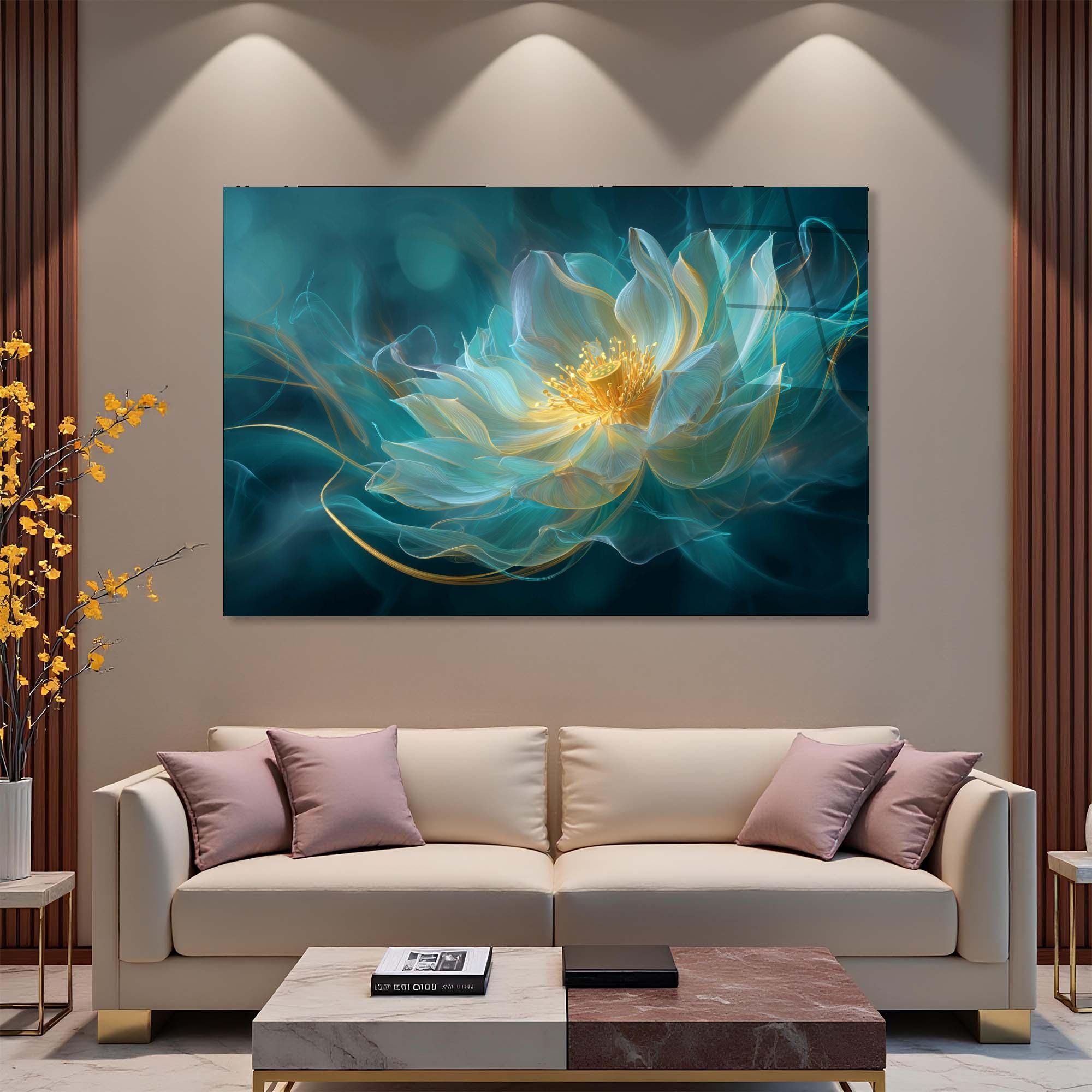 Ethereal Lotus Tempered Glass Wall Art | Modern Floral Décor