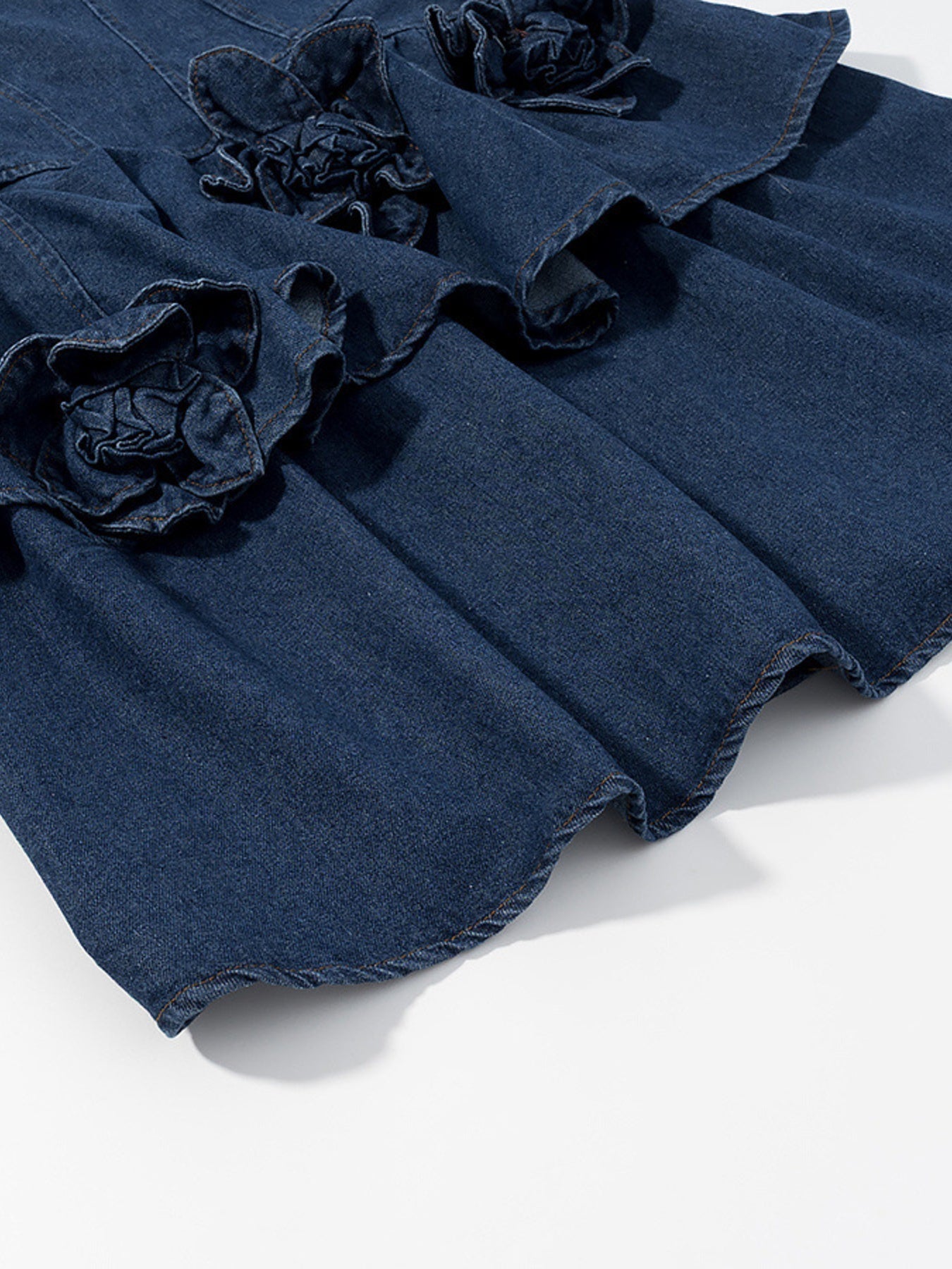 Floral Ruffle Layered Denim Dress