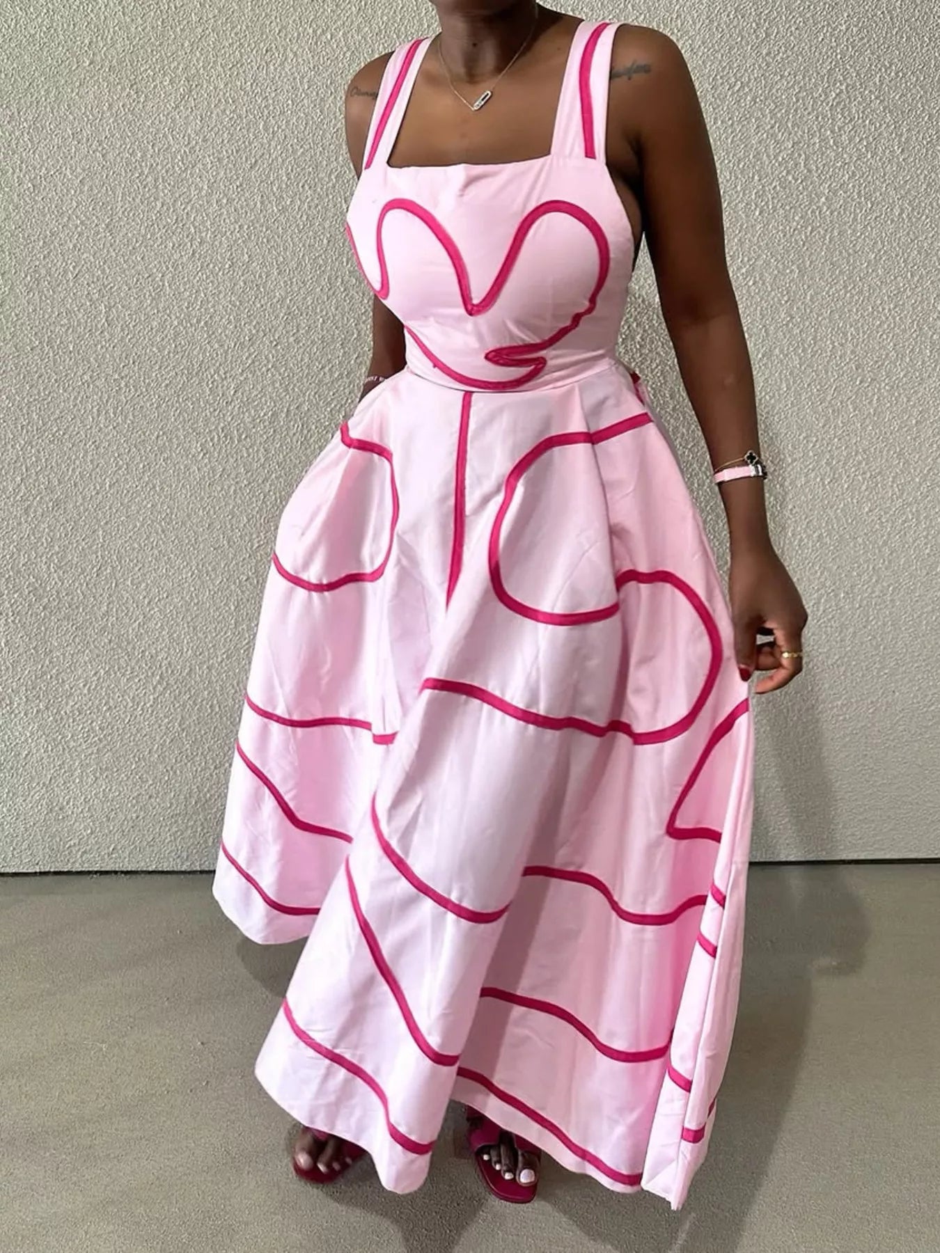Abstract Print Square Neck Midi Dress