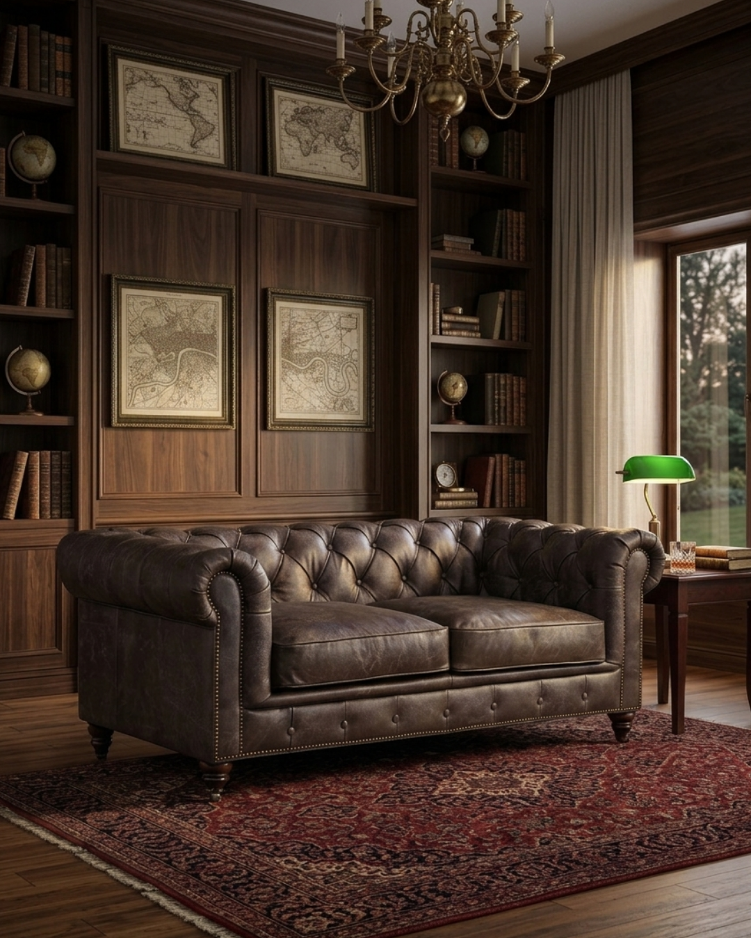 Century Chesterfield Love Seat - Dark Brown Leather
