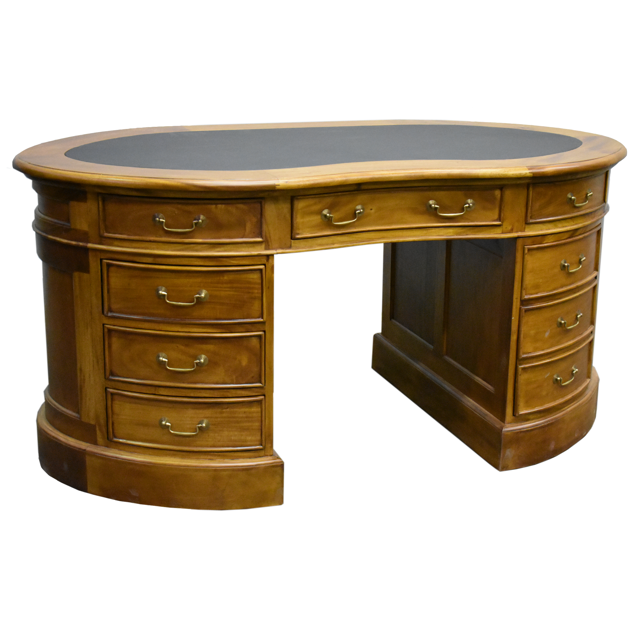 Legacy Mahogany Wood Leather Top Kidney Desk - Light Brown Walnut