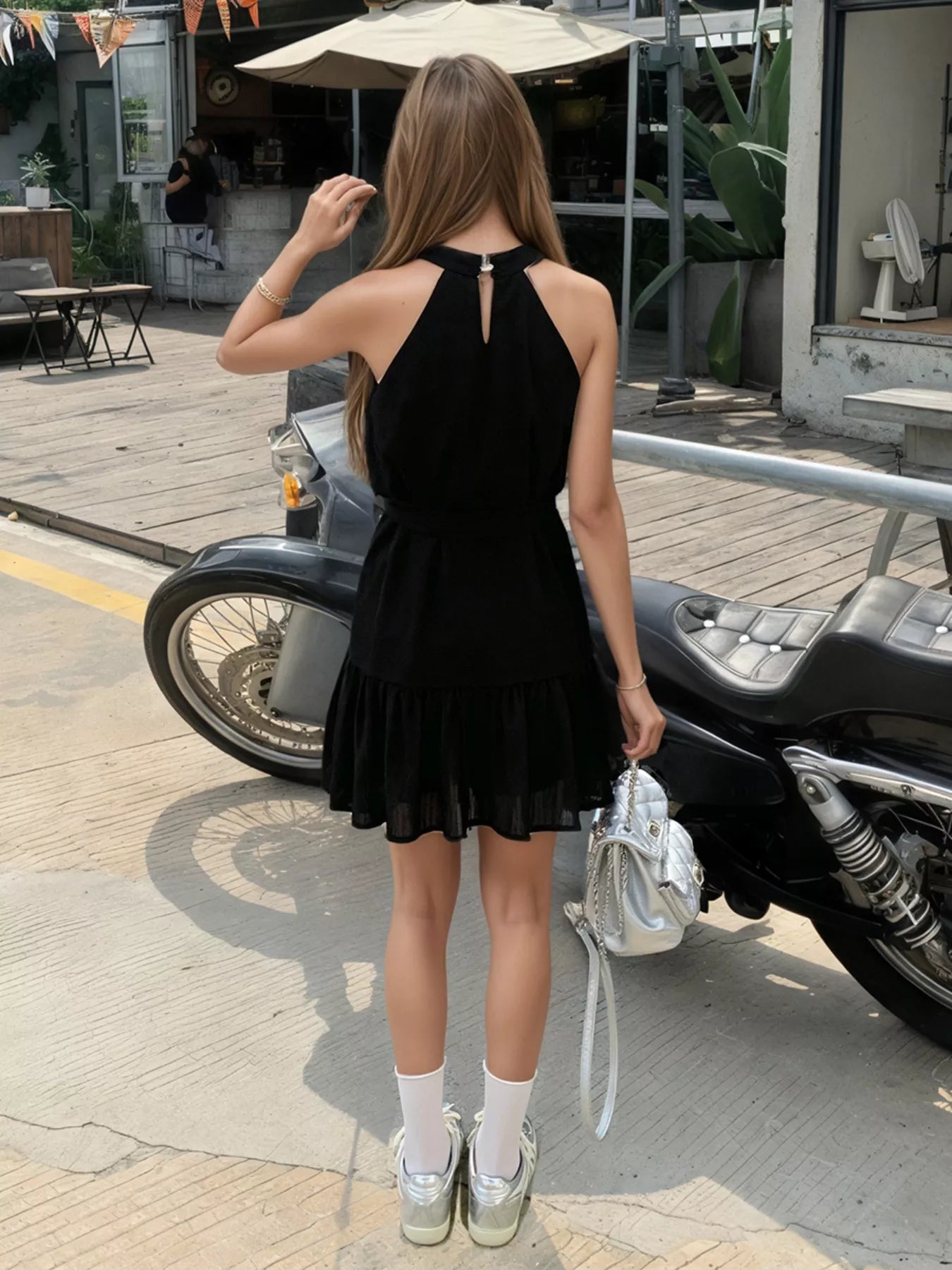 Sleeveless Tie Waist Mini Dress
