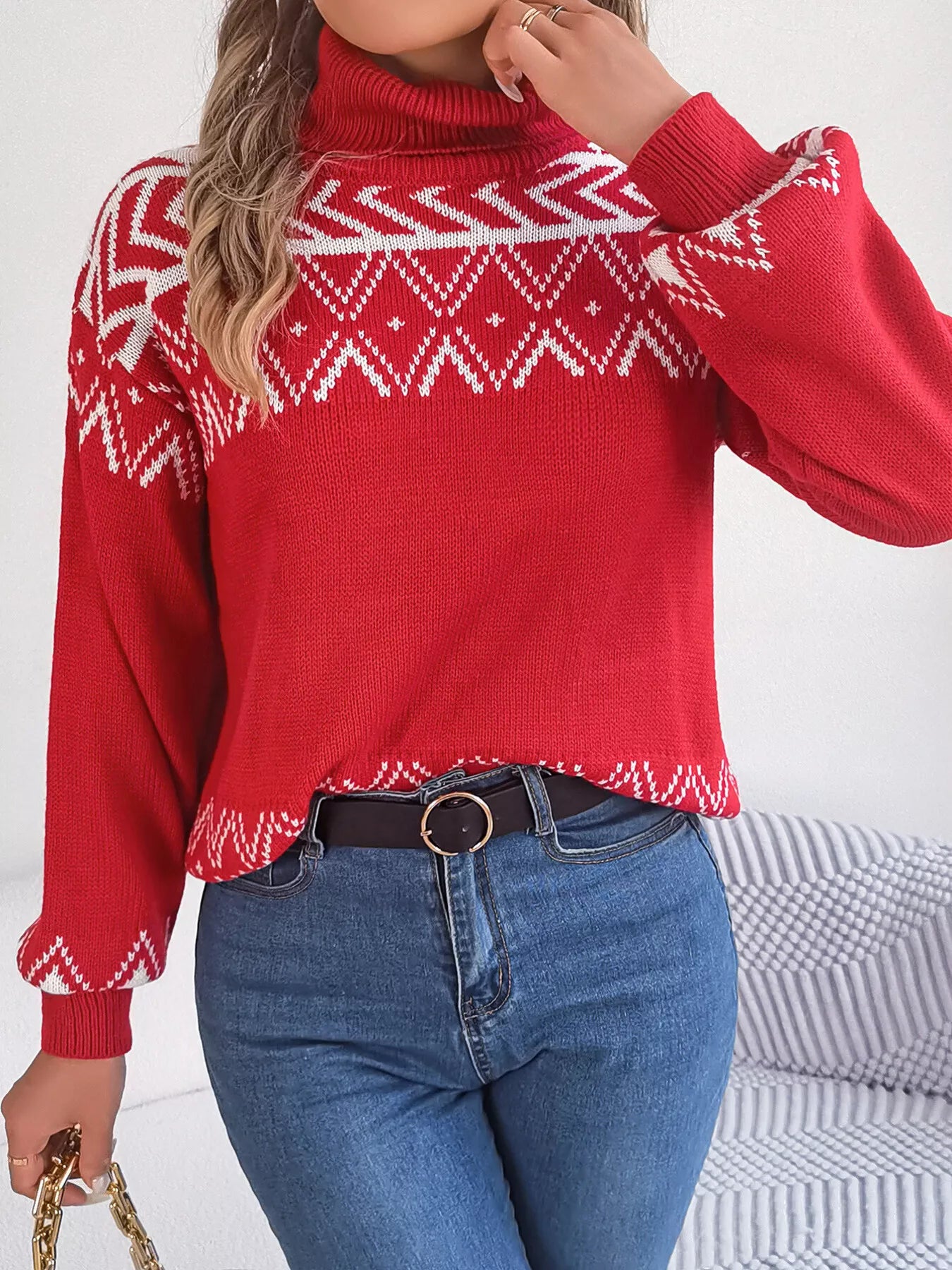 Turtleneck Dropped Shoulder Sweater