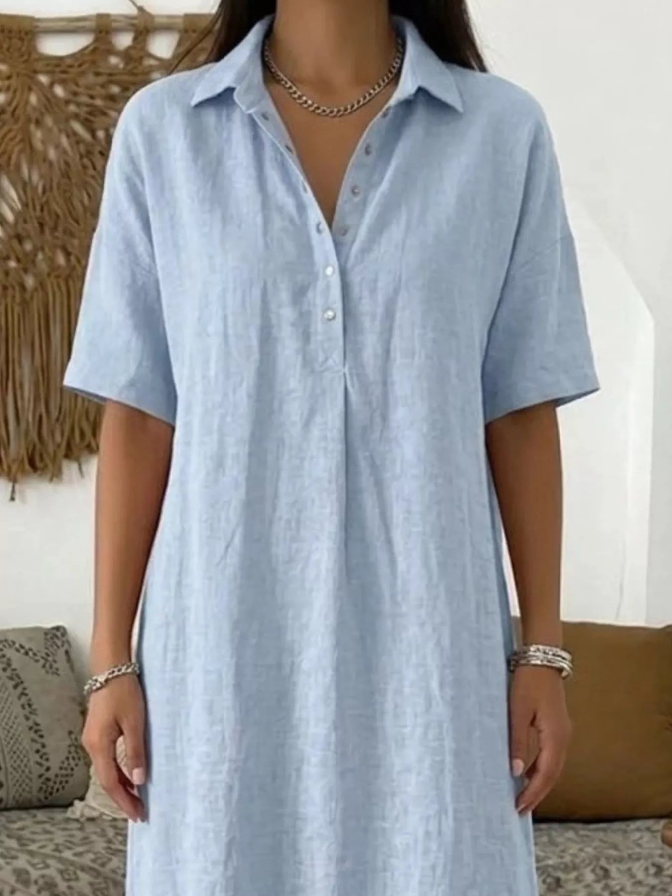 Full Size Button Detail Half Sleeve Dress Plus Size