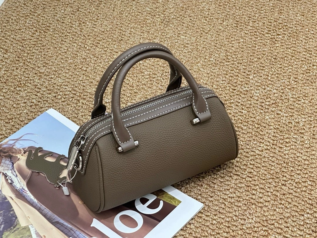 Cross-border Top-grain Leather Boston Pillow Bag, Single-shoulder, Crossbody Small Bag, Versatile Genuine Leather Women's Handbag