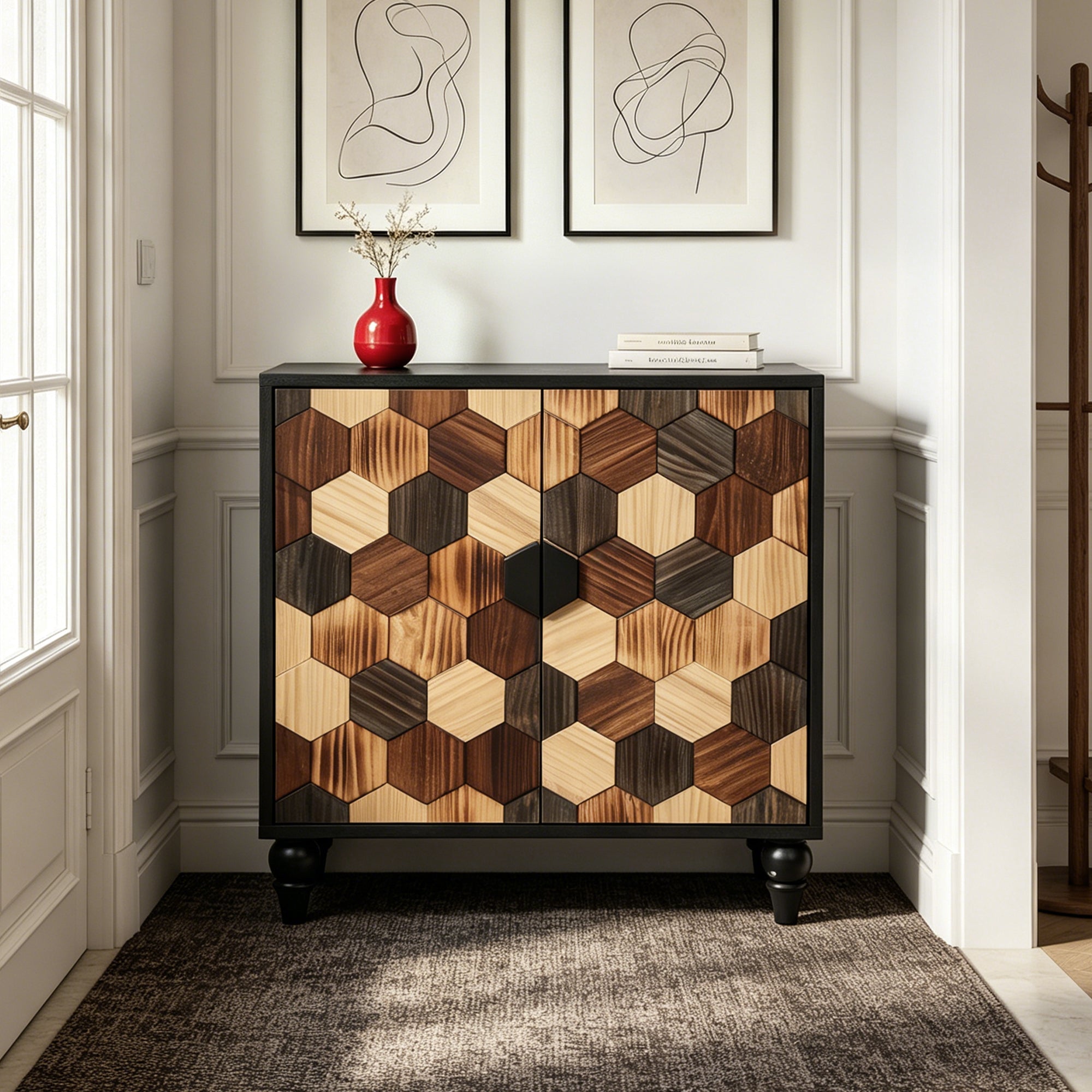 30.31" Sideboard With Honeycomb Pattern, Modern Accent Cabinet