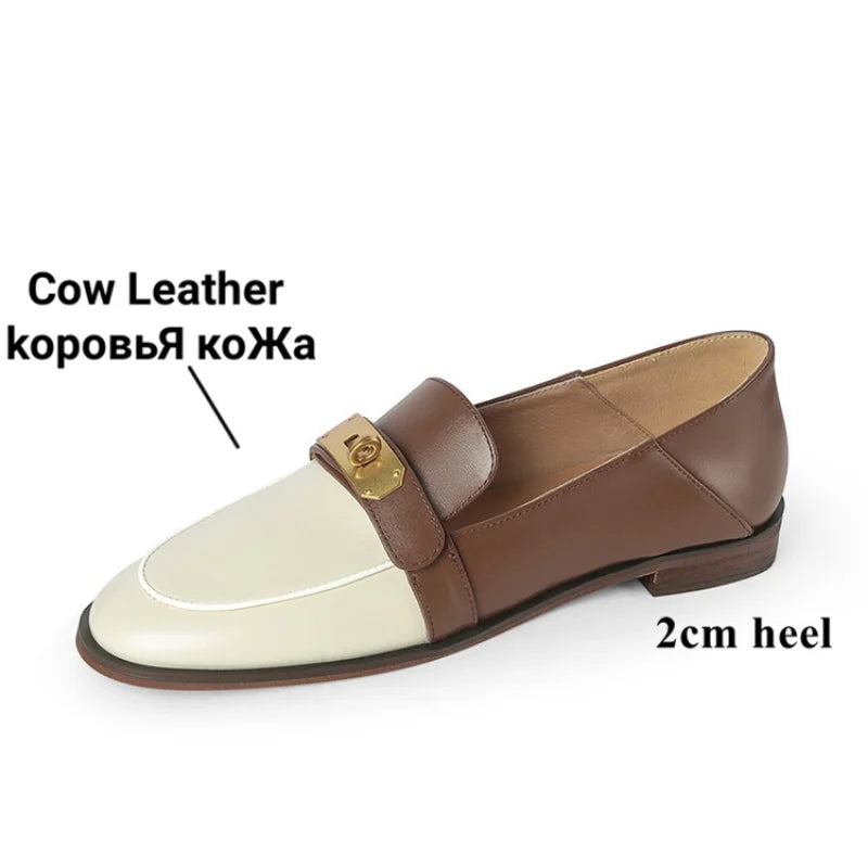 Blapunka Women Genuine Leather Loafers Designer Metal Lock Mix-color Slip-on Flat Shoe Ladies Spring Autumn Casual Comfort Flats