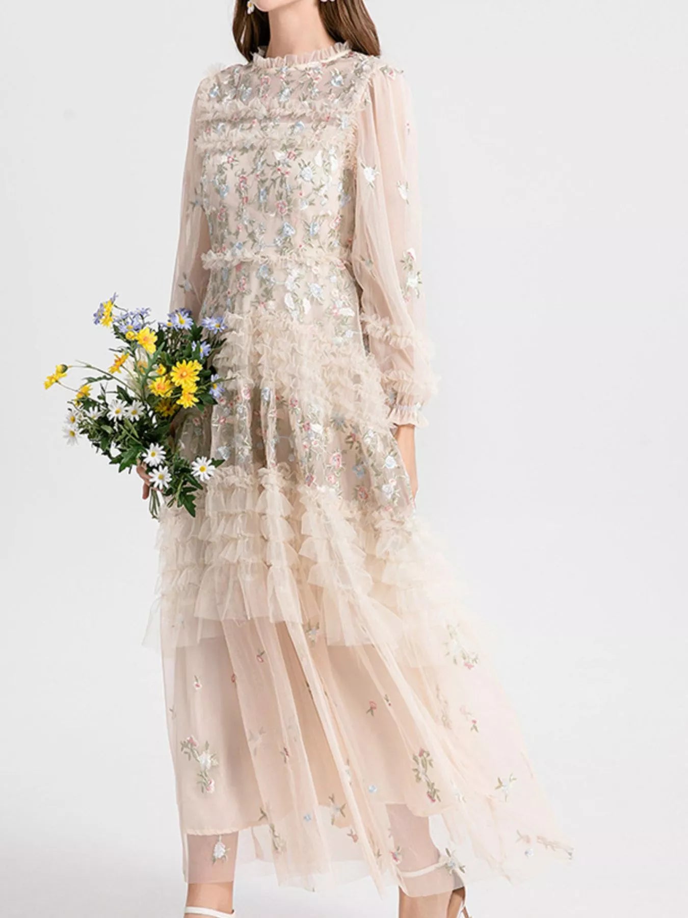 Floral Tulle Layered Maxi Dress