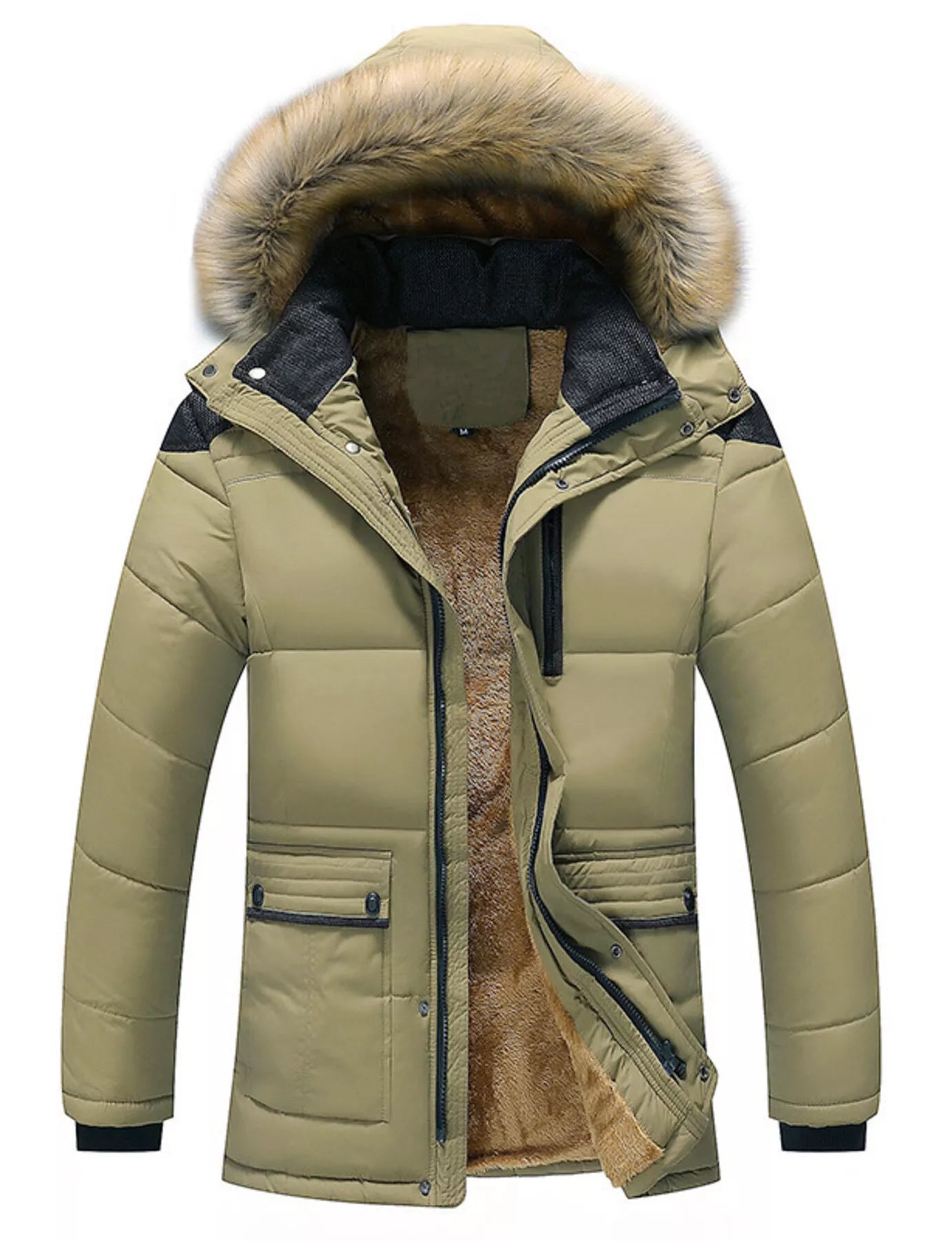 Men's Plus Size Fur Hooded Winter Parka Jacket