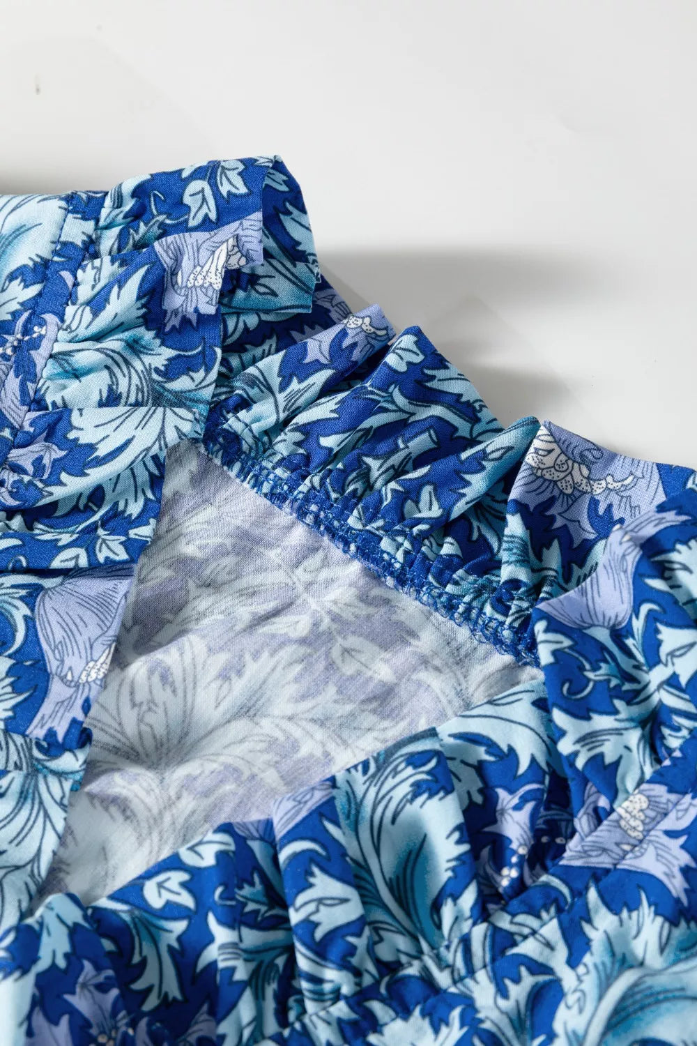 Floral Printed Frilled V Neck Bracelet Sleeve Long Dress