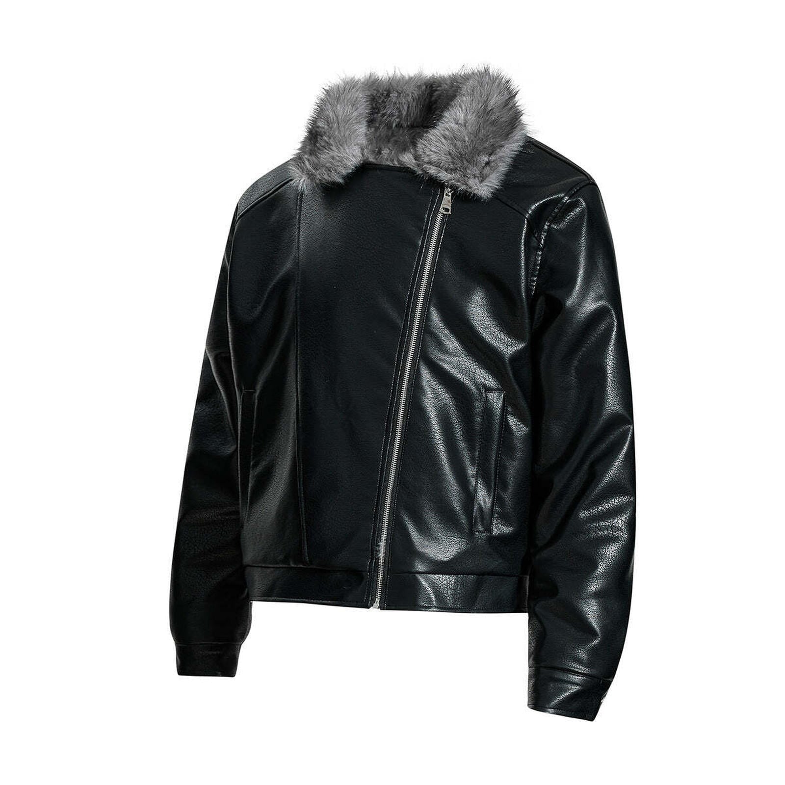 Fur-lined leather jacket motorcycle puffer coat