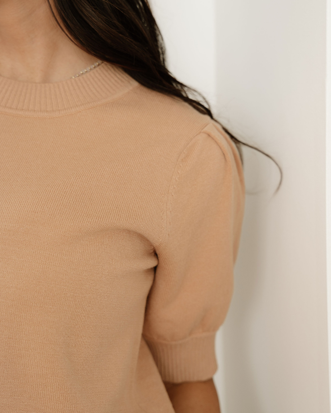 Chloe Solid Color Knit Short Puff Sleeve Sweater