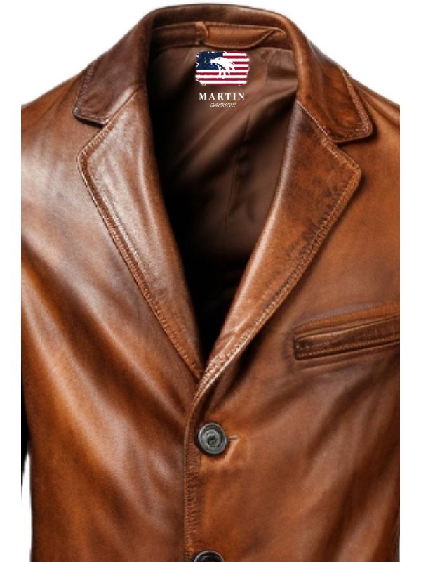Men Brown Vintage Leather Blazer – Brown Leather Blazer
