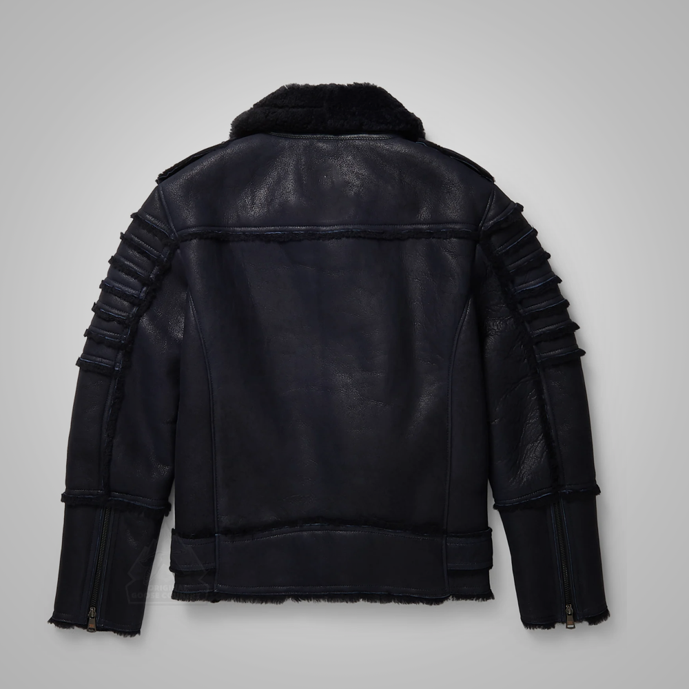 New Men’s Black RAF Flying Shearling Sheepskin Moto Leather Jacket