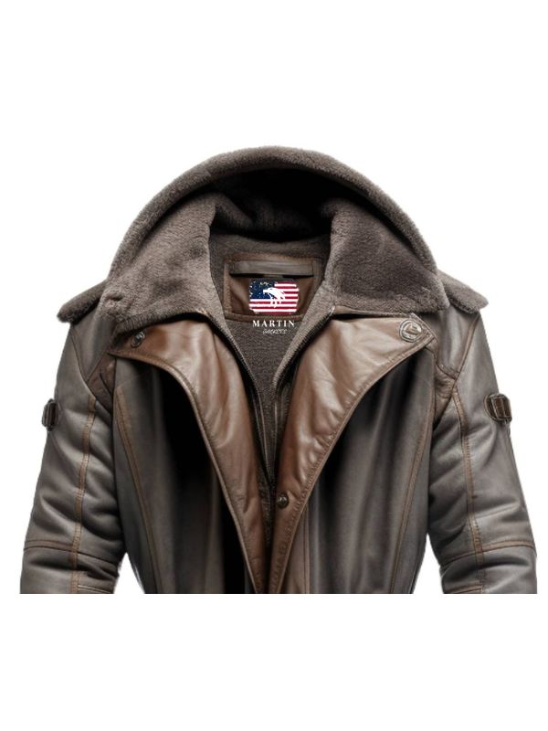 Men’s Dark Brown Leather Hooded Coat