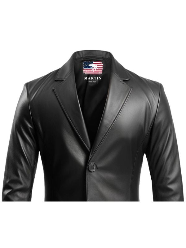 Men Black Leather Two Button Blazer – Leather Blazer for Men
