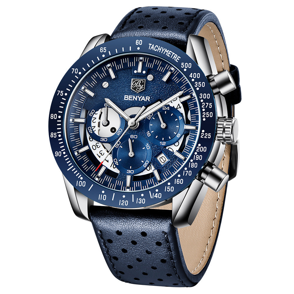 New Men Luxury Watches Leather Strap Waterproof Sport Quartz Chronograph Military Watch Men Clock