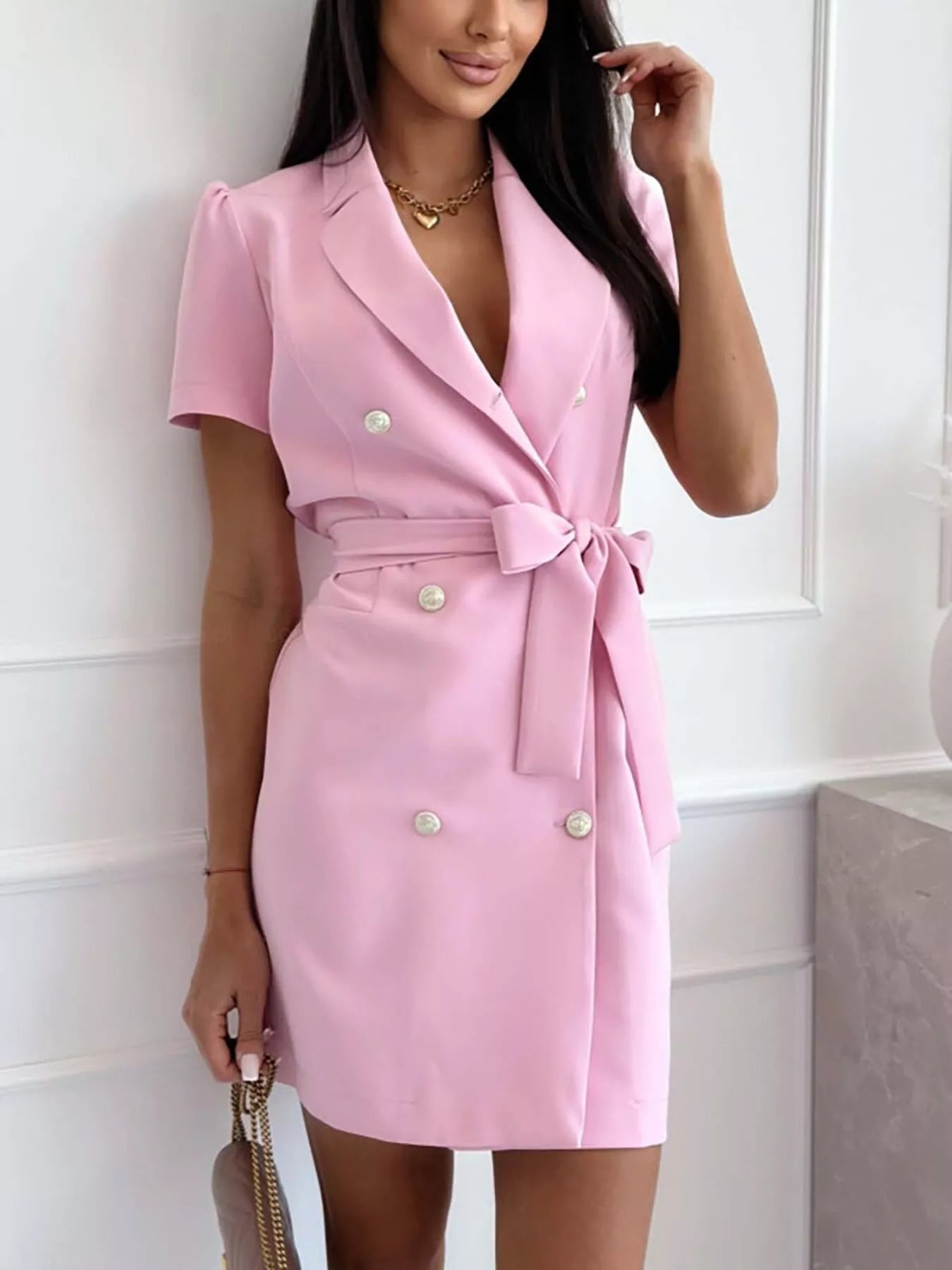 Double-breasted Blazer Dress with Belt