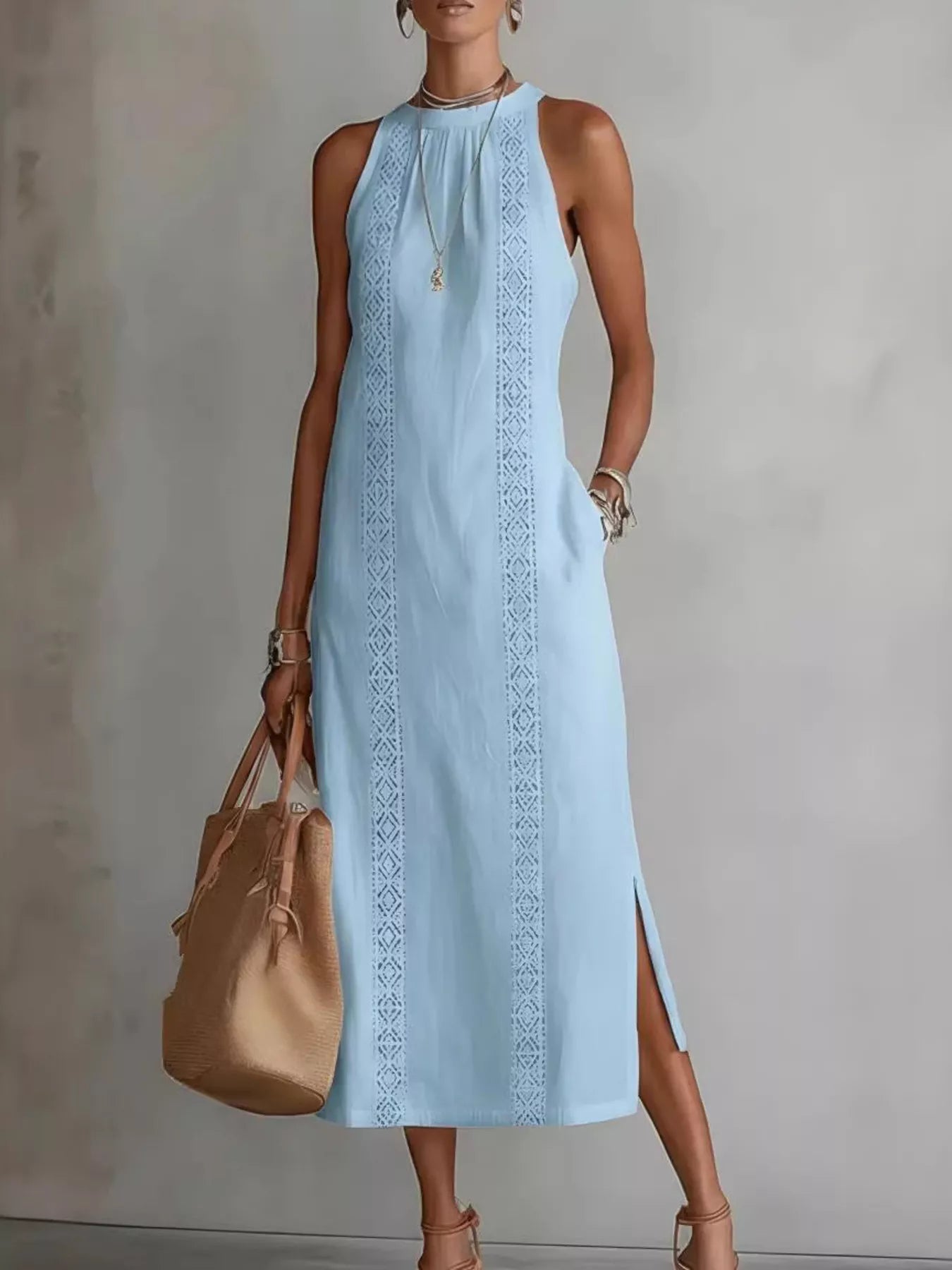 Full Size Side Slit Sleeveless Midi Dress Plus Size