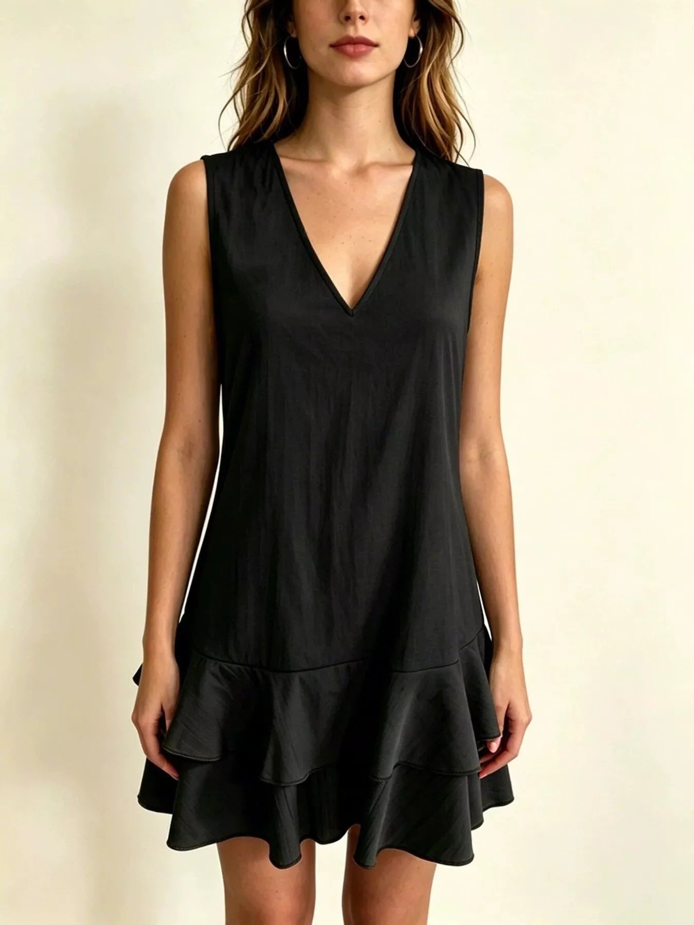 Full Size Sleeveless V-Neck Tiered Ruffle Mini Dress Plus Size