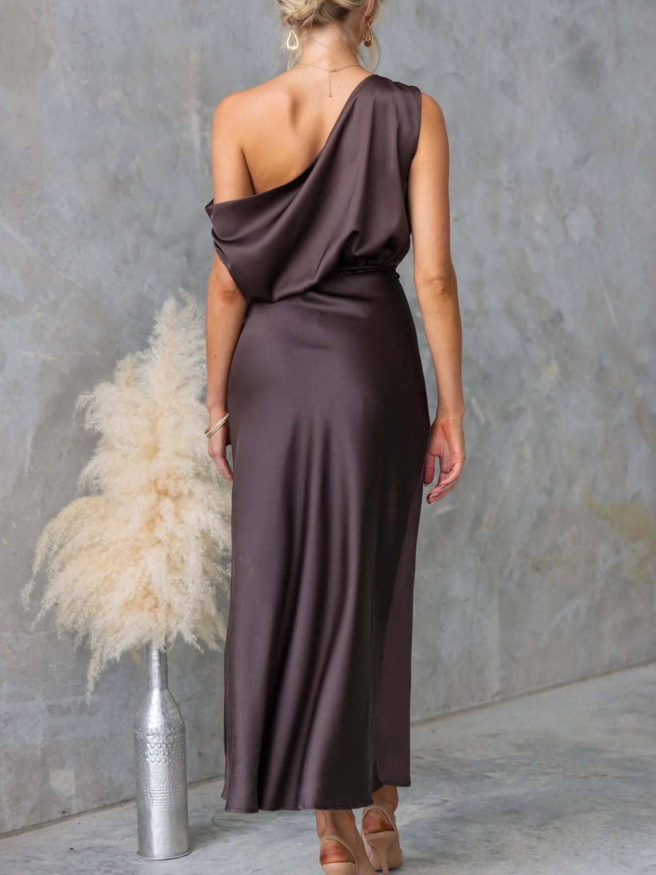 One-Shoulder Tied Midi Dress