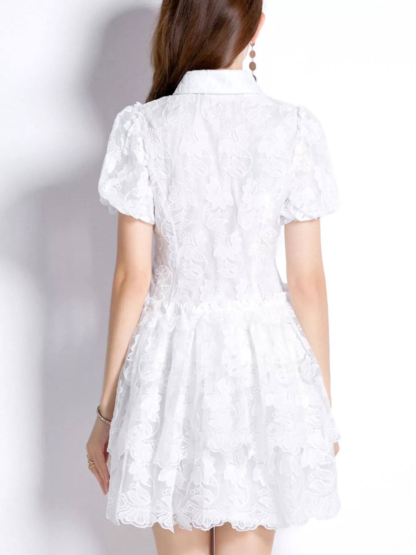 Lace Puff Sleeve Mini Dress