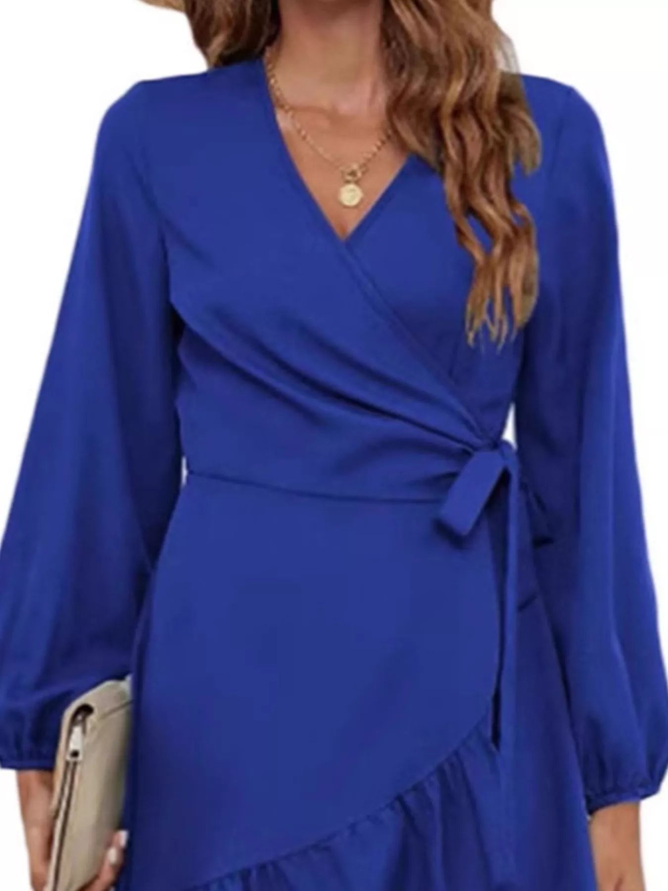 Ruffle Hem Long Sleeve Wrap Dress