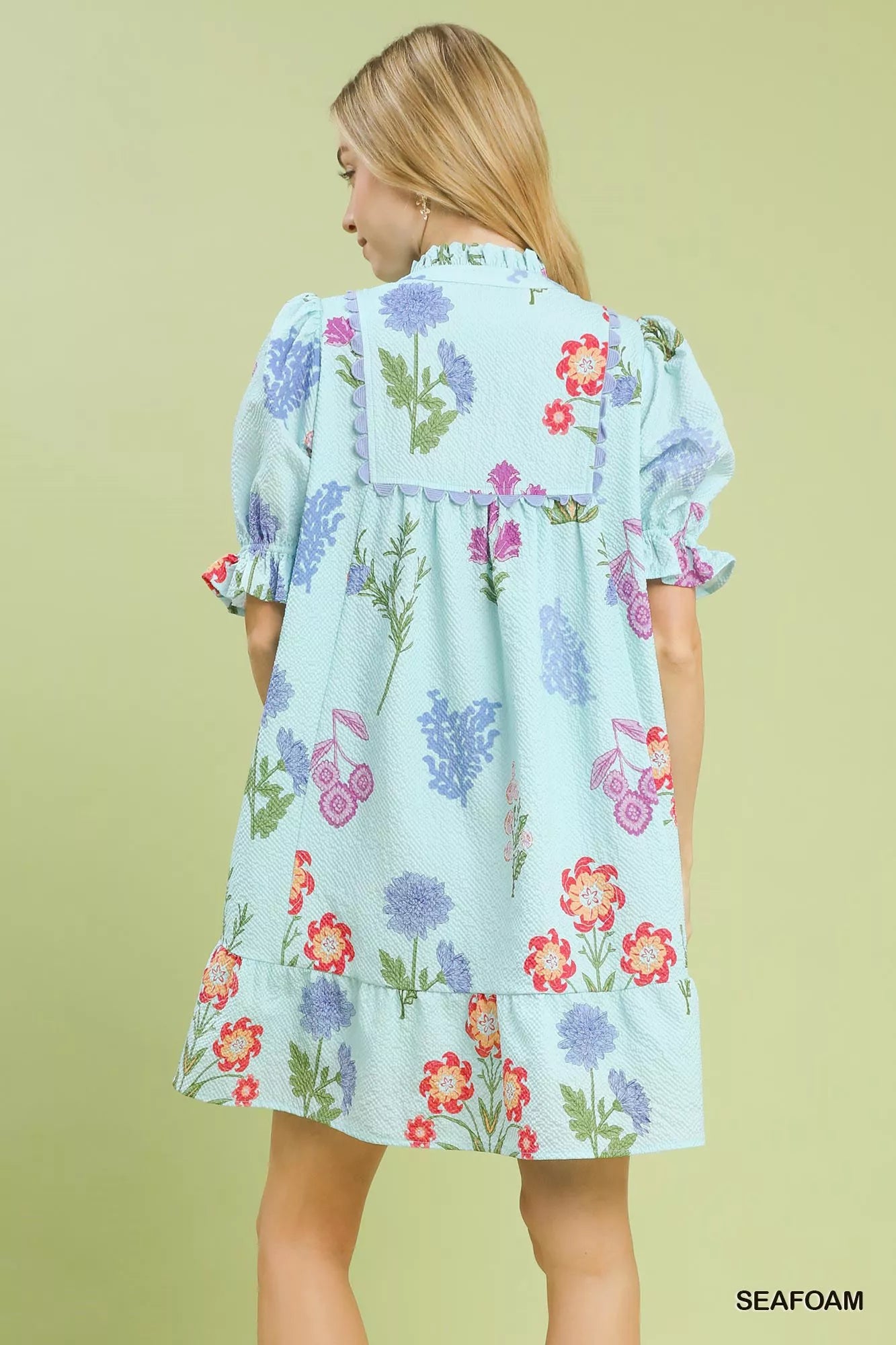 Umgee Multi Flower Print V-Neck Dress