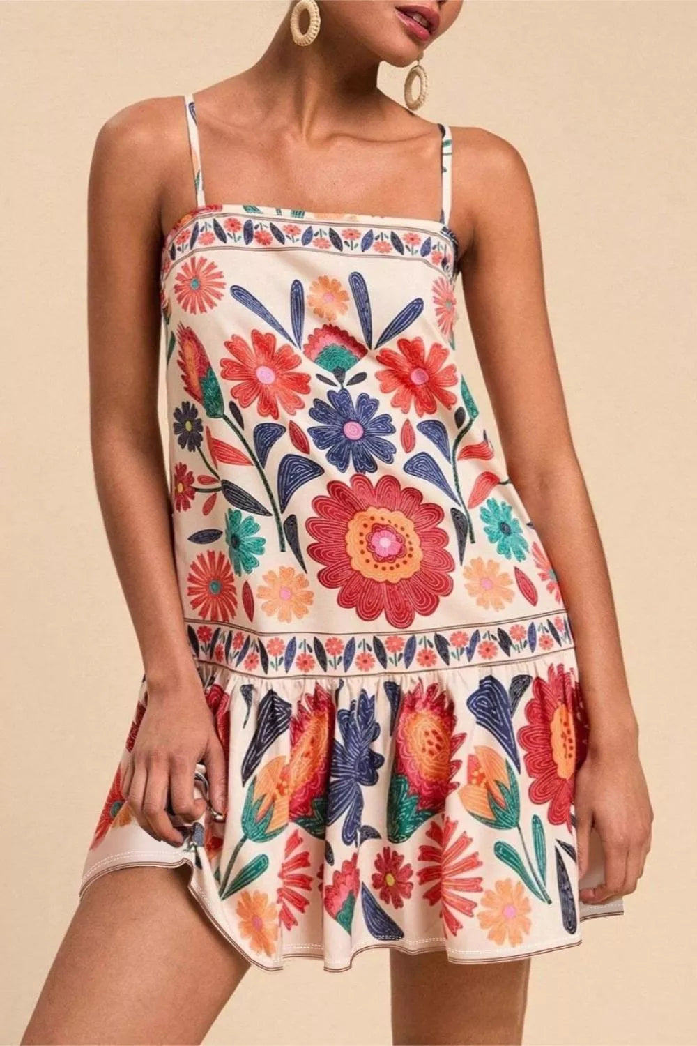 Plus Size Floral Print Sleeveless Mini Dress