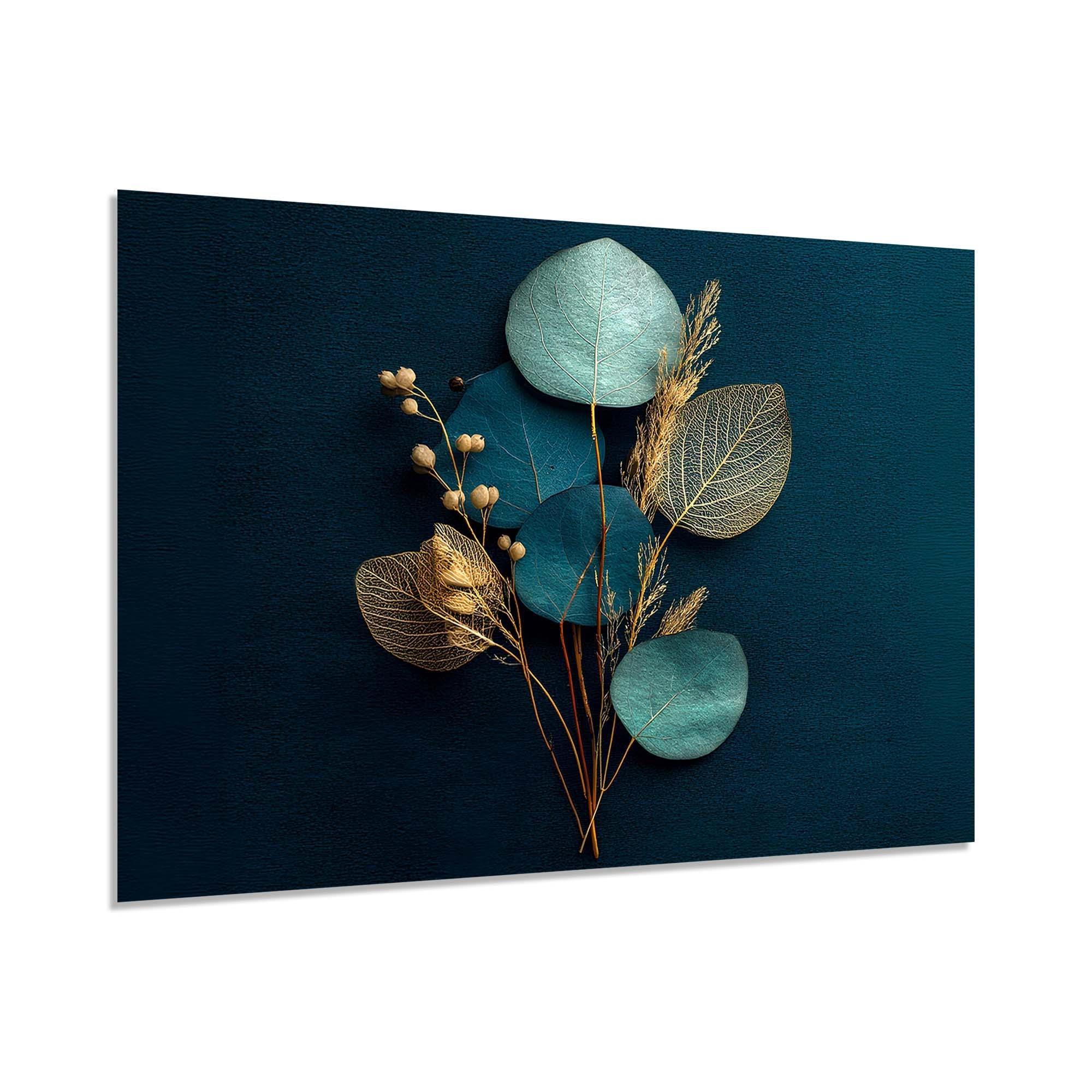 Teal & Gold Botanical Wall Art | Minimalist Tempered Glass Decor | Modern Nature Print