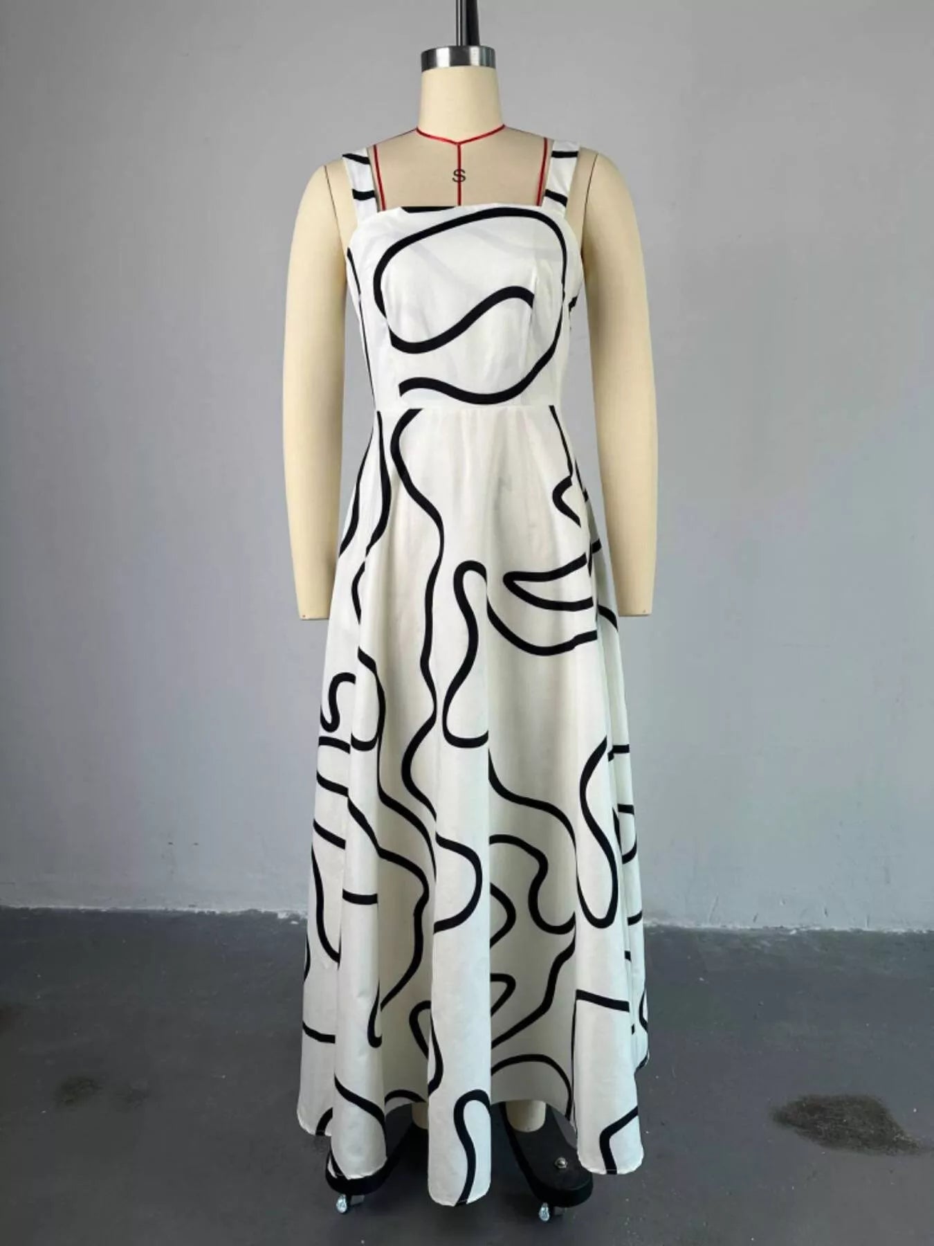 Abstract Print Square Neck Midi Dress