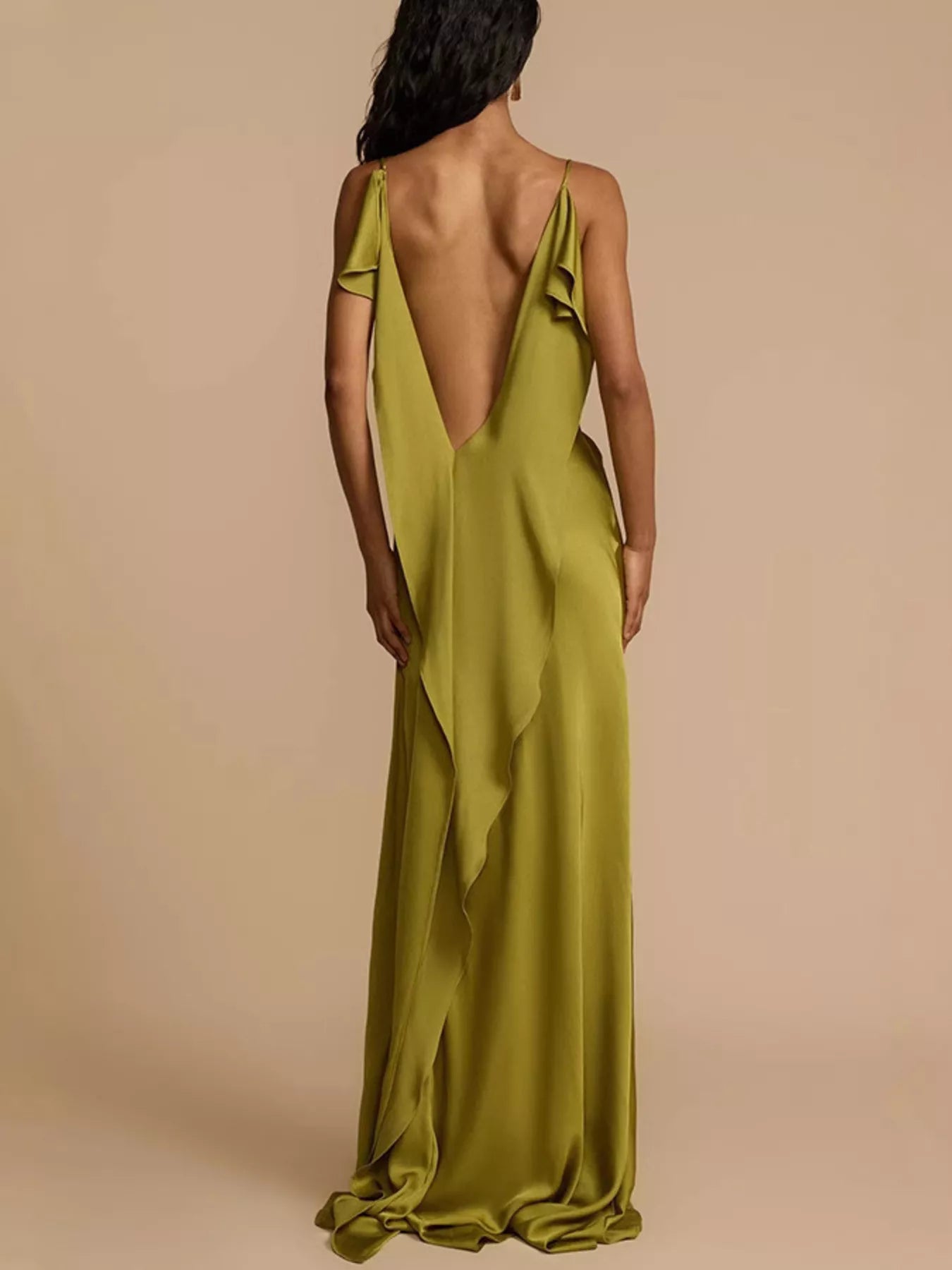 Satin Cowl Neck Slit Maxi Dress