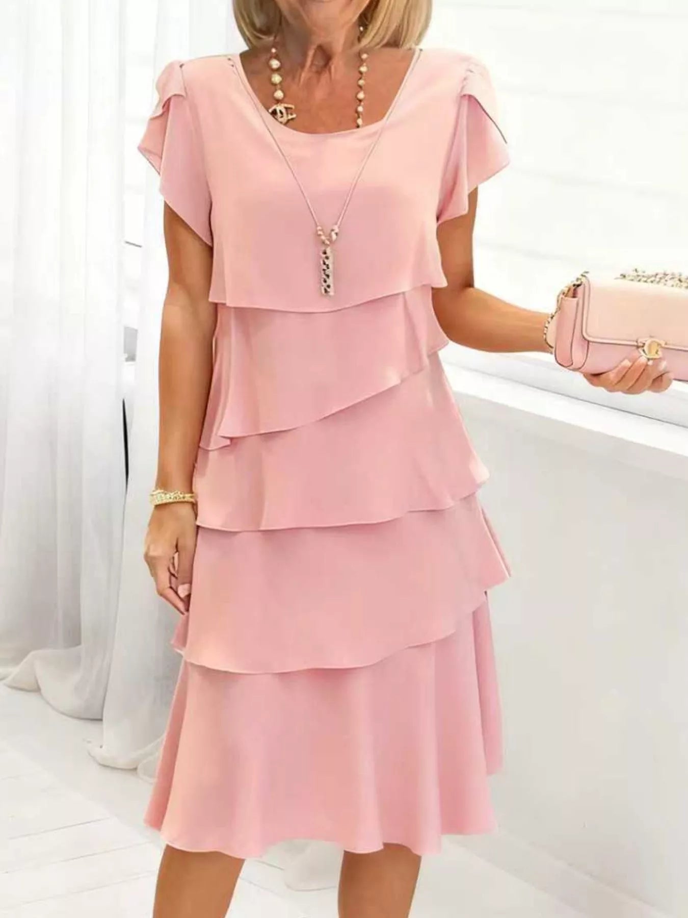 Full Size Ruffled Layered Petal Sleeve Dress Plus Size