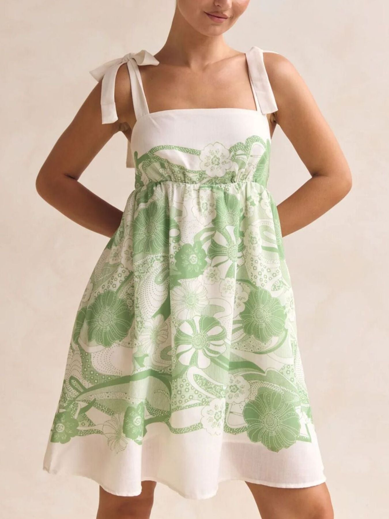 Printed Tie Shoulder Mini Dress