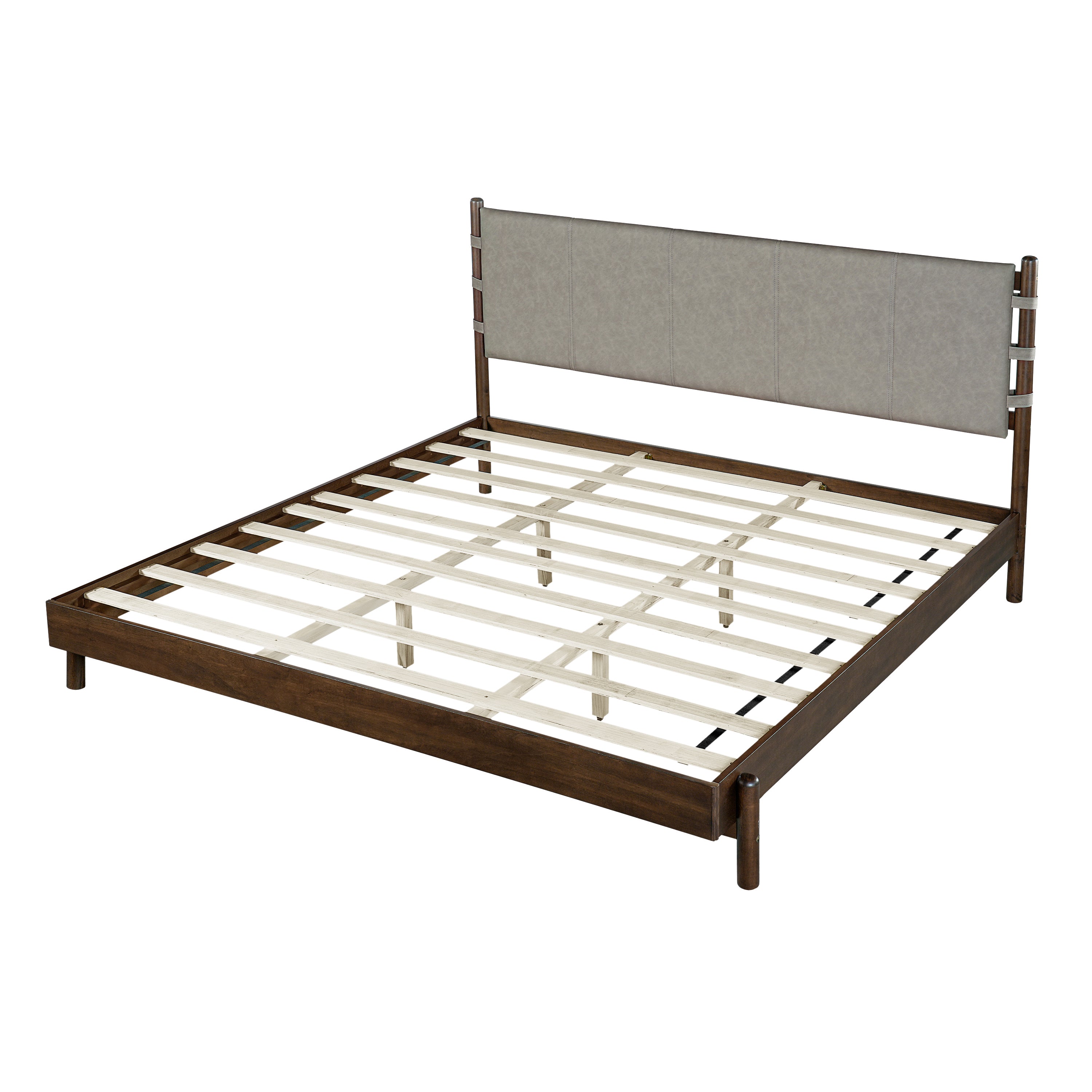 Premium Rubber Wood Platform Bed Frame, King Bed Frame with Headboard Included