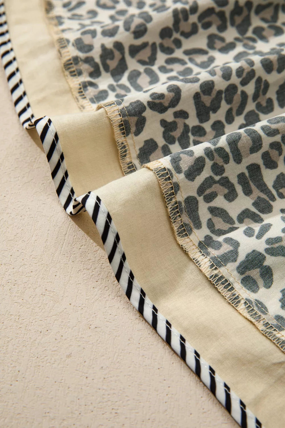 Leopard Print Striped Color Block Trim V Neck Bracelet Sleeve Mini Dress