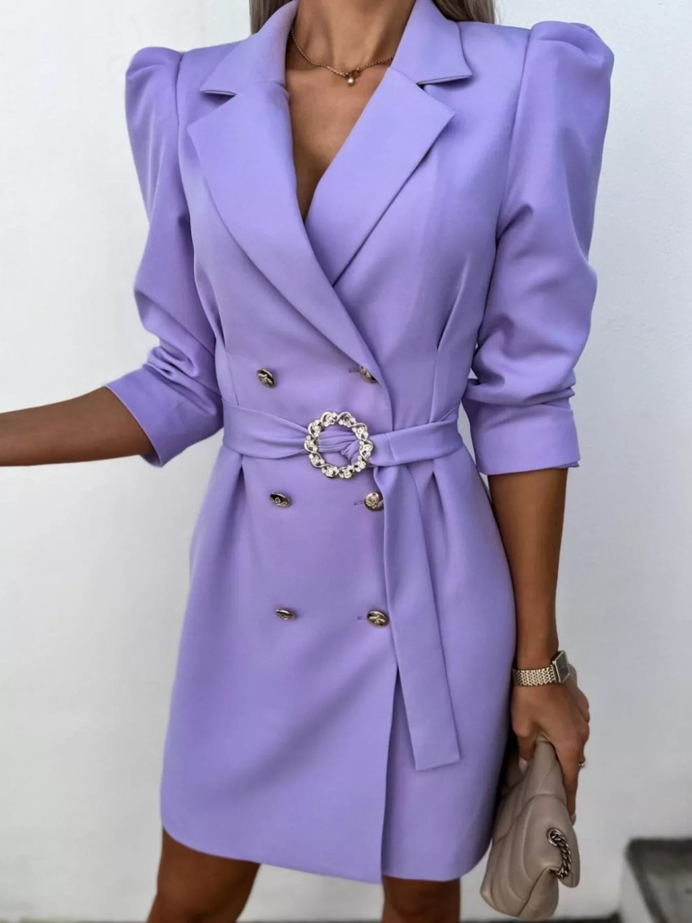 3/4 Sleeve Belted Blazer Dress