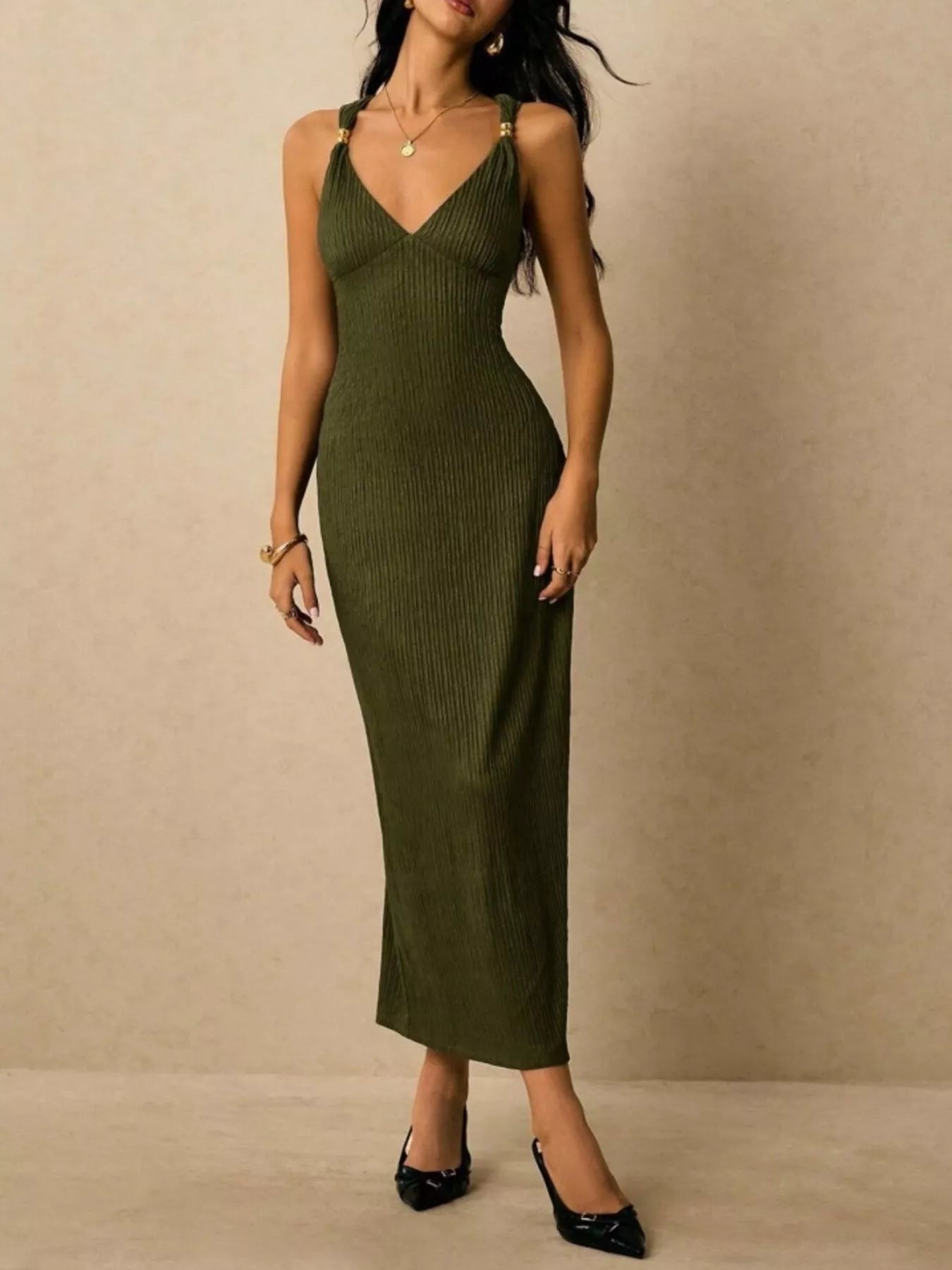 Sleeveless Ribbed Knit Midi Dress