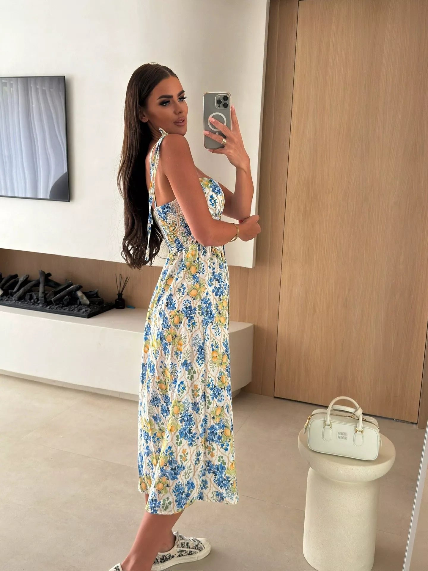 Printed Tie-Strap Midi Dress