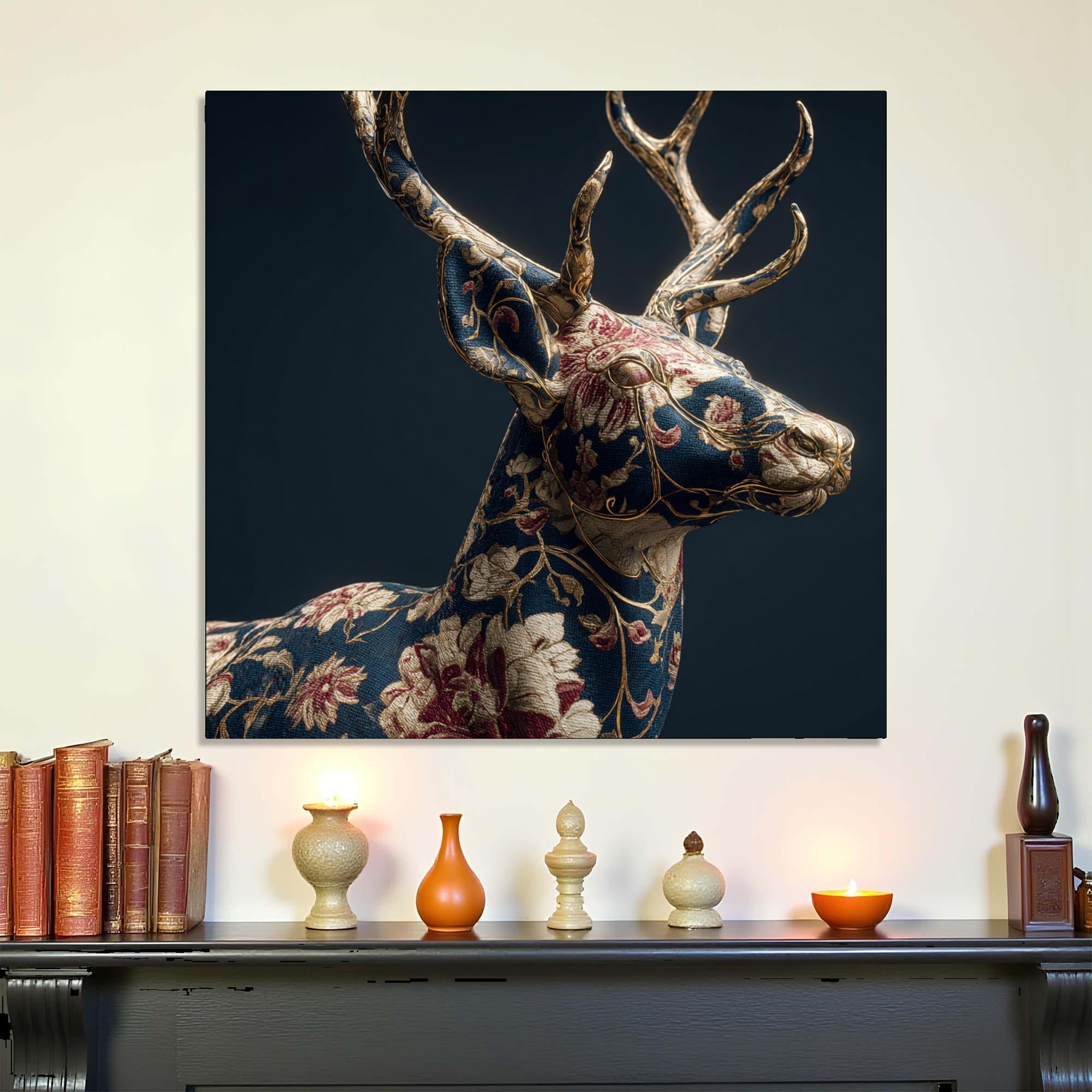 Floral Deer Tempered Glass Wall Art | Rustic Animal Portrait