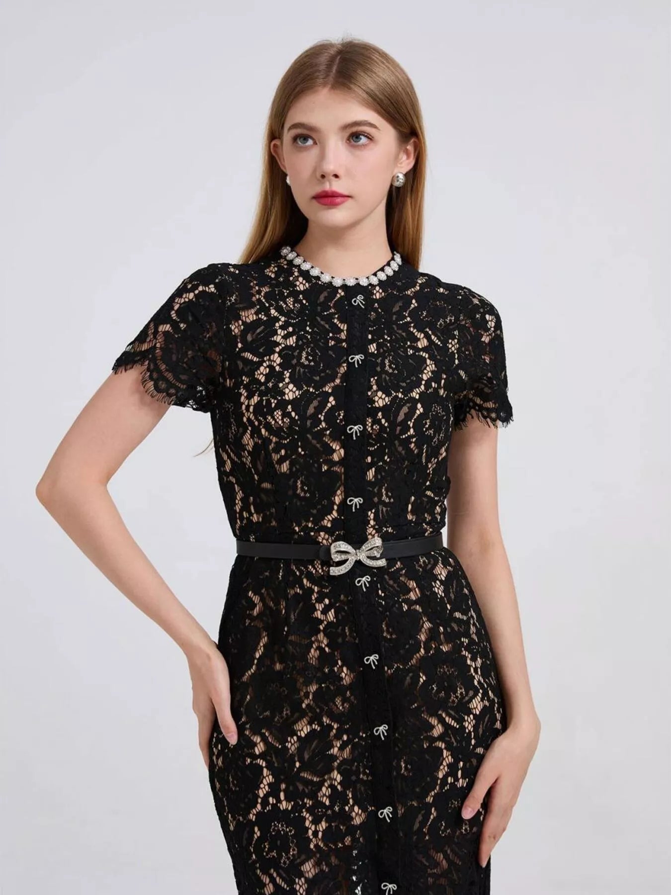 Lace Short Sleeve Mermaid Dress
