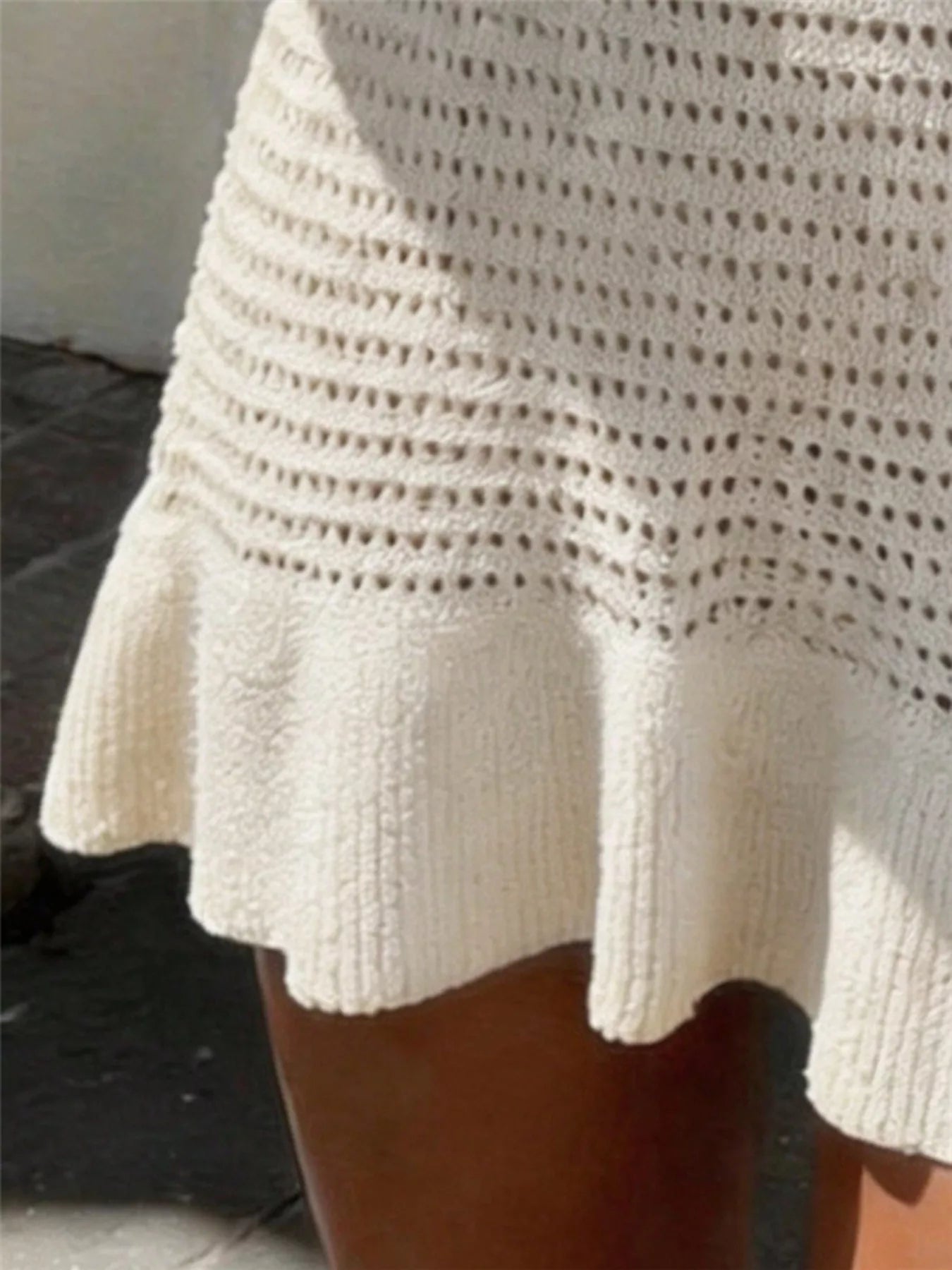 V-Neck Crochet Knit Sweater Dress