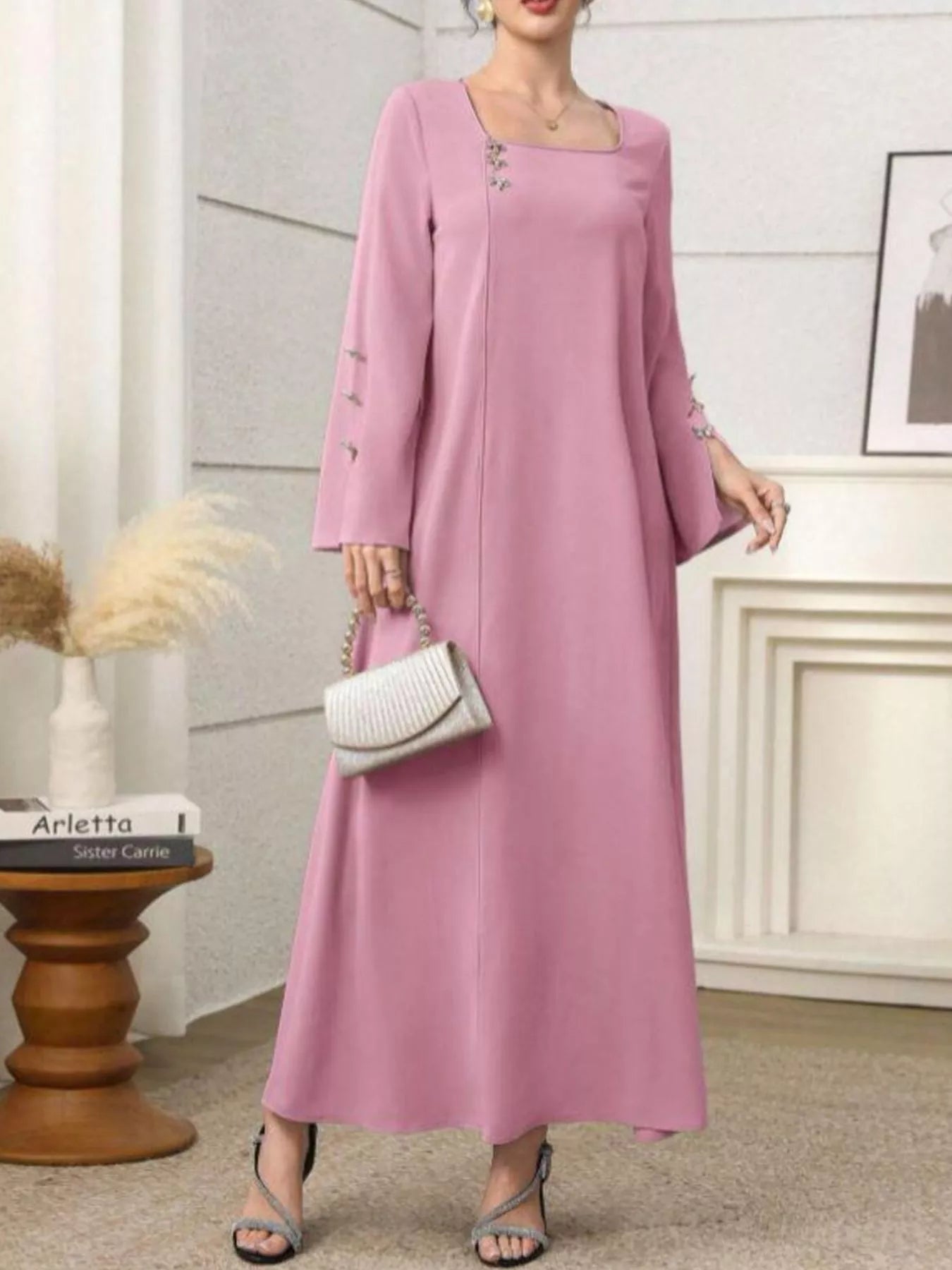 Square Neck Long Sleeve Maxi Dress